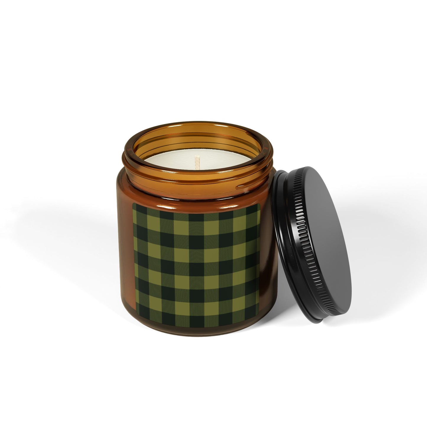 Rustic Plaid Scented Soy Candle, Olive, Cozy Home Decor, Eco-Friendly Gift, Green Checkered Pattern, Relaxation & Aromatherapy.