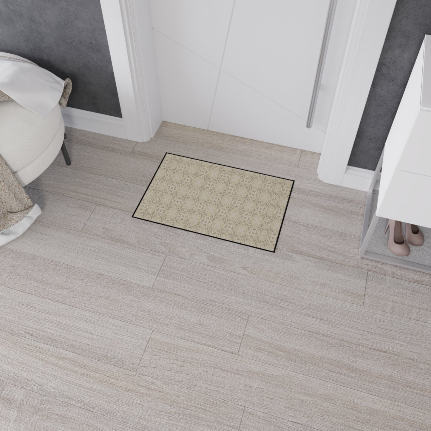 Elegant Heavy Duty Floor Mat Frond Splash Mini© Taupe, for Home, Kitchen, Office, Rustic Decor, Stylish Entrance Rug, Pet-Friendly Mat