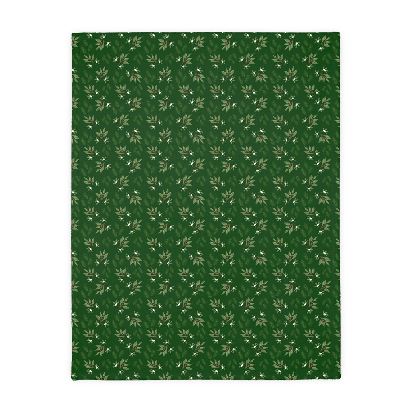 Velveteen Microfiber Blanket (Two-sided print) - Mistletoe, Berries and Sprigs, Emerald