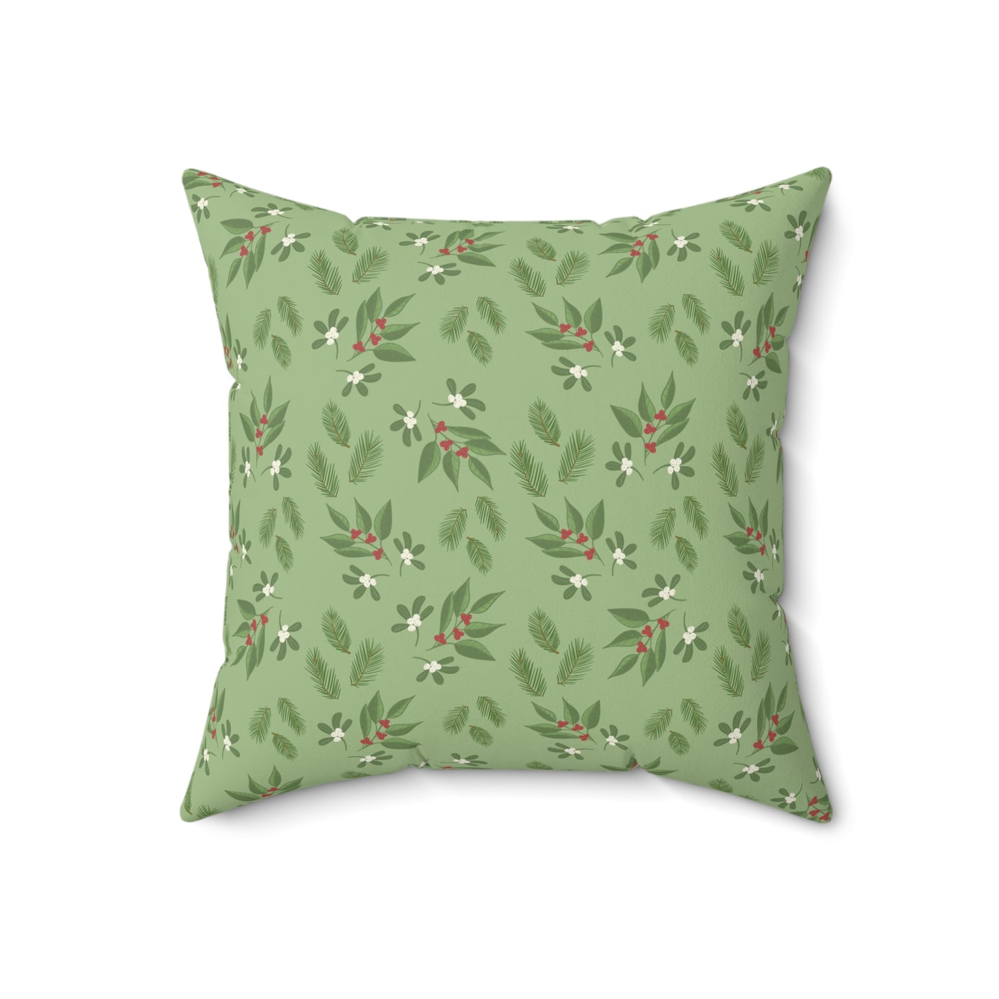 Spun Polyester Square Pillow - Mistletoe, Berries and Sprigs, Sage