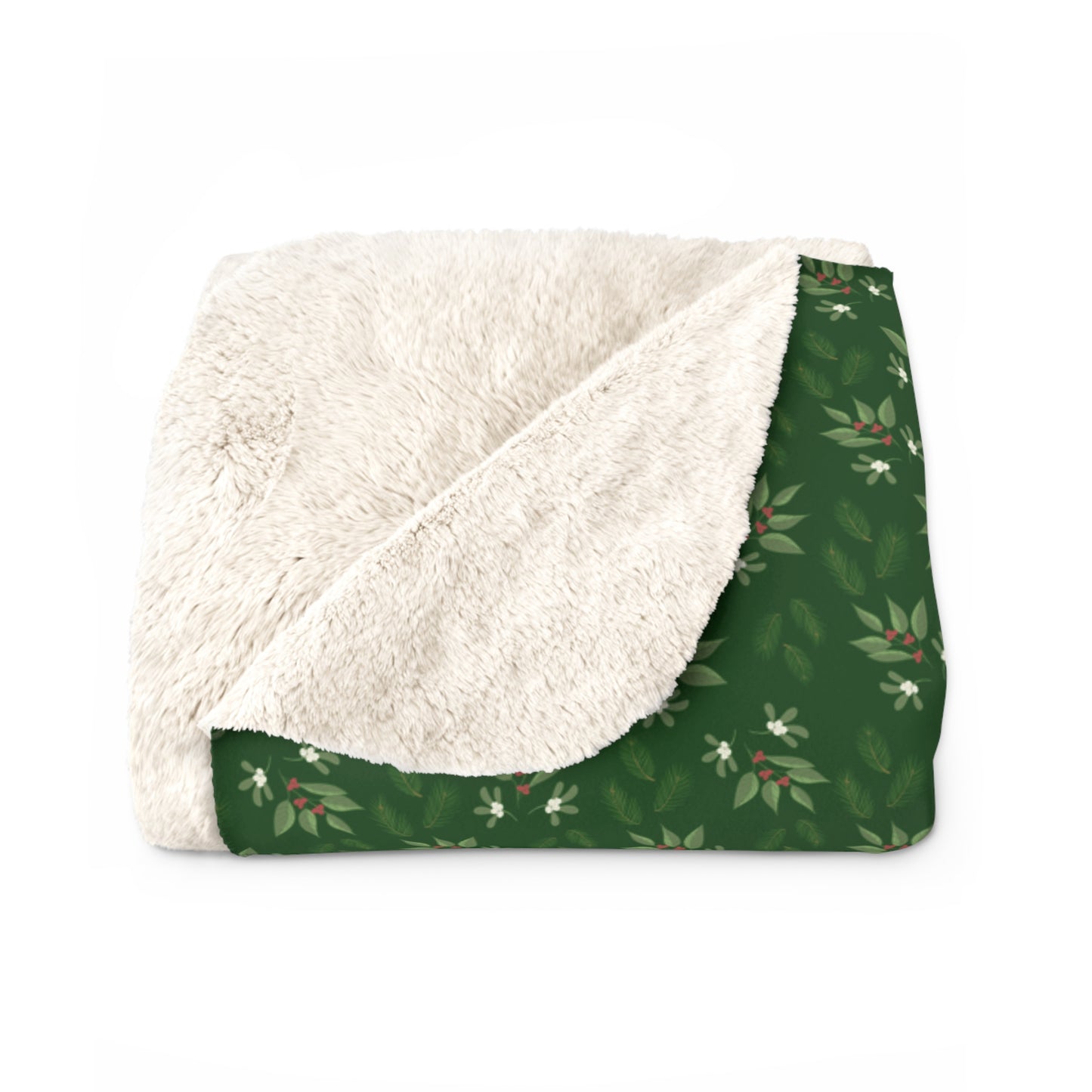 Sherpa Fleece Blanket - Mistletoe, Berries and Sprigs, Emerald