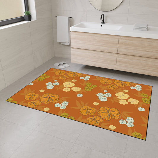 Autumn Floral Heavy Duty Floor Mat, featuring Textured Floral© in Pumpkin, Perfect for Fall Home Decor. Durable Entryway Rug, Kitchen Decor, Easy-Clean Indoor Mat, Ideal for Home & Office