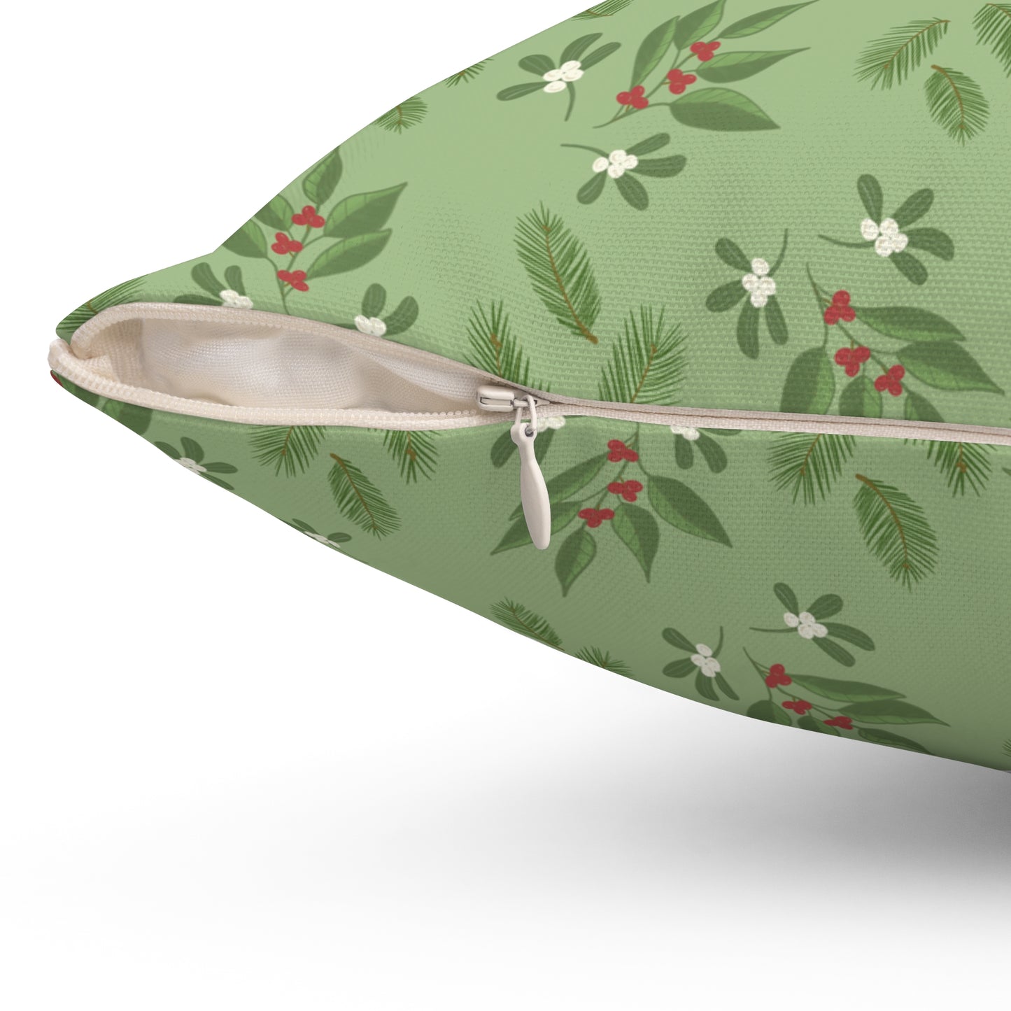 Spun Polyester Square Pillow - Mistletoe, Berries and Sprigs, Sage