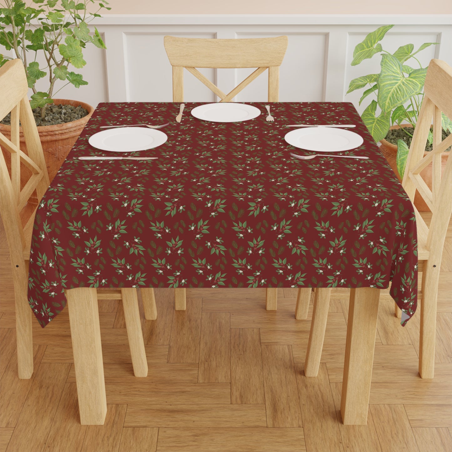 Tablecloth - Mistletoe, Berries and Sprigs, Cranberry