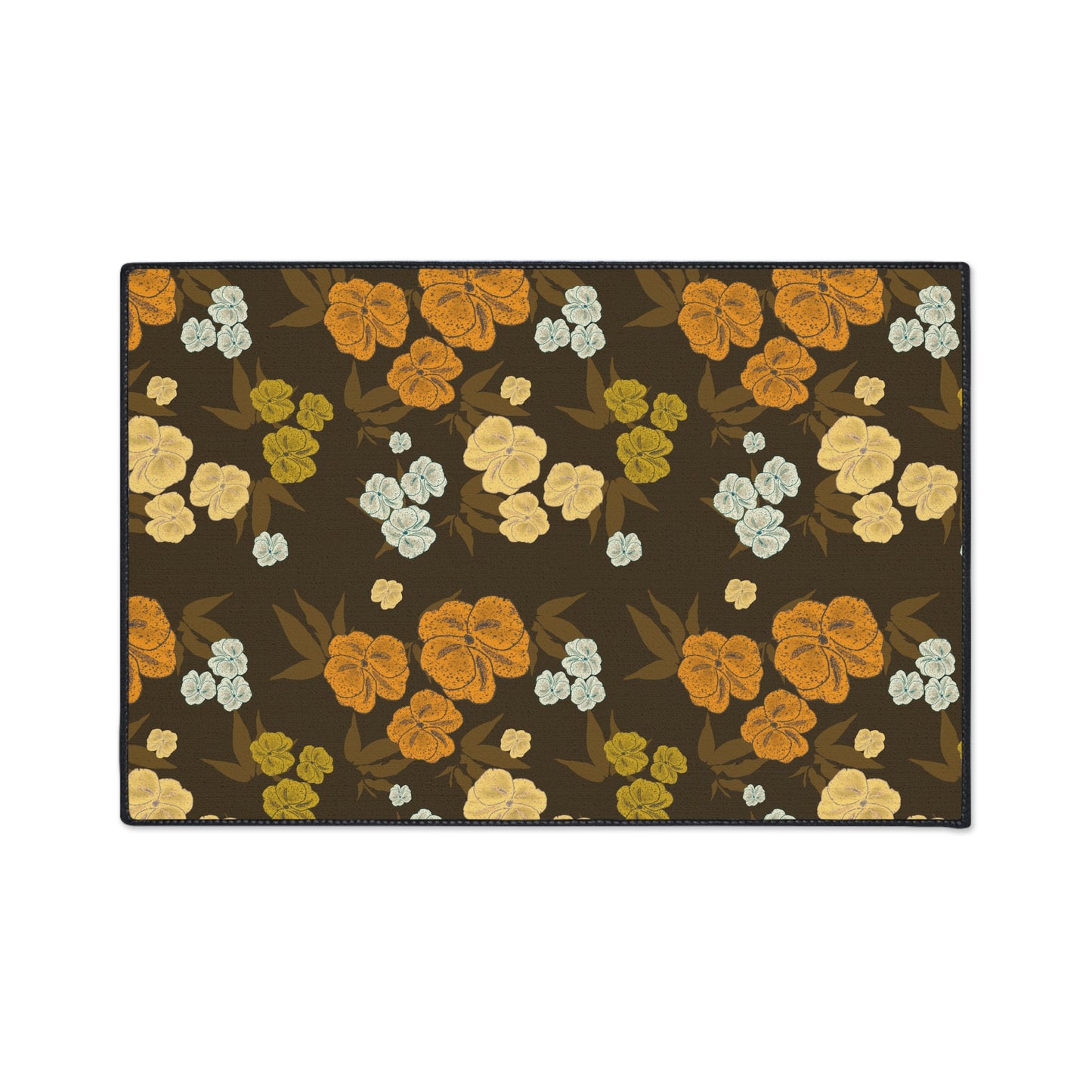 Heavy-Duty Floor Mat | Featuring Textured Floral© in Chocolate Brown. Durable Indoor/Outdoor Rug for Home Decor, Kitchen, Entryway, Flower Pattern, Stylish Welcome Mat