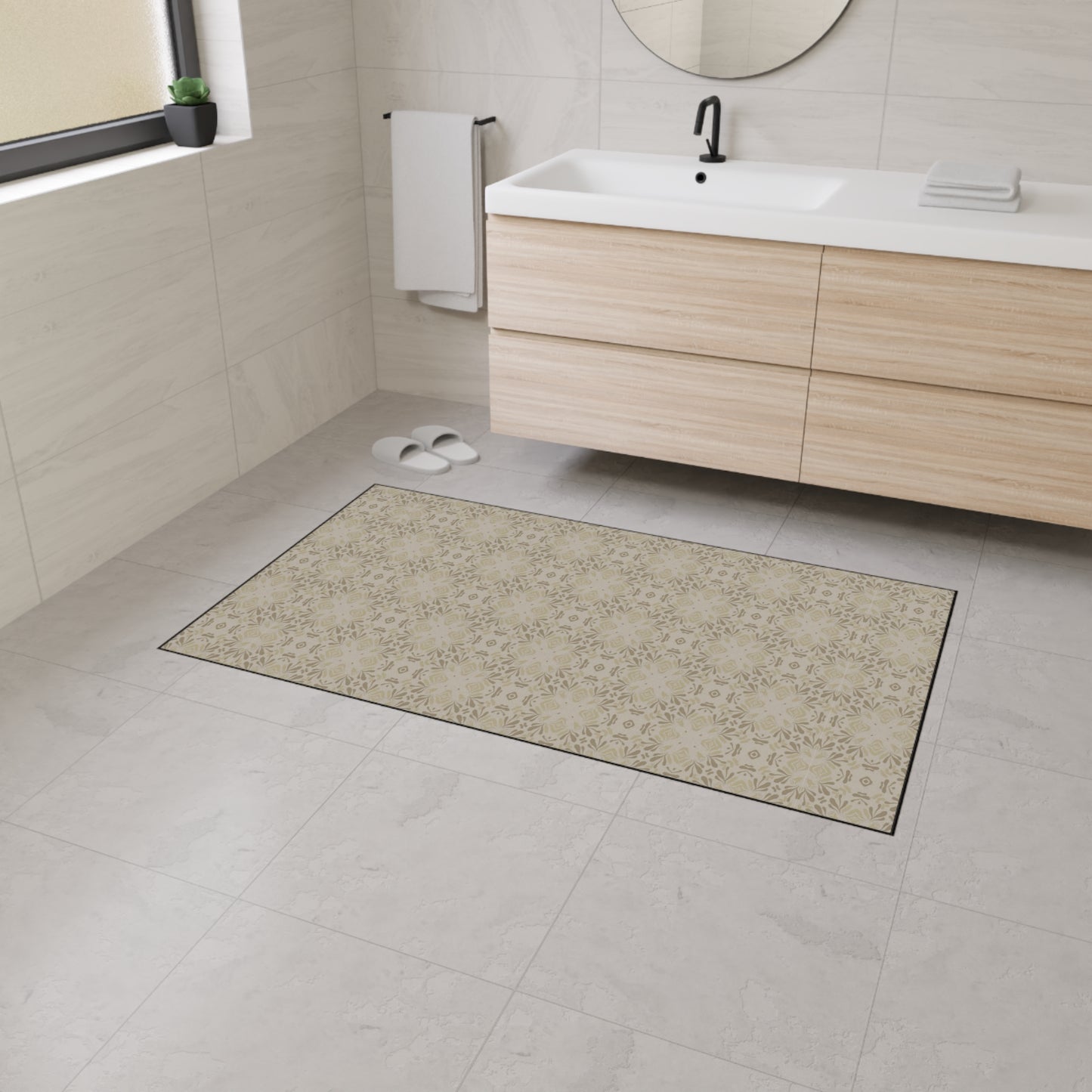 Elegant Heavy Duty Floor Mat Frond Splash Mini© Taupe, for Home, Kitchen, Office, Rustic Decor, Stylish Entrance Rug, Pet-Friendly Mat