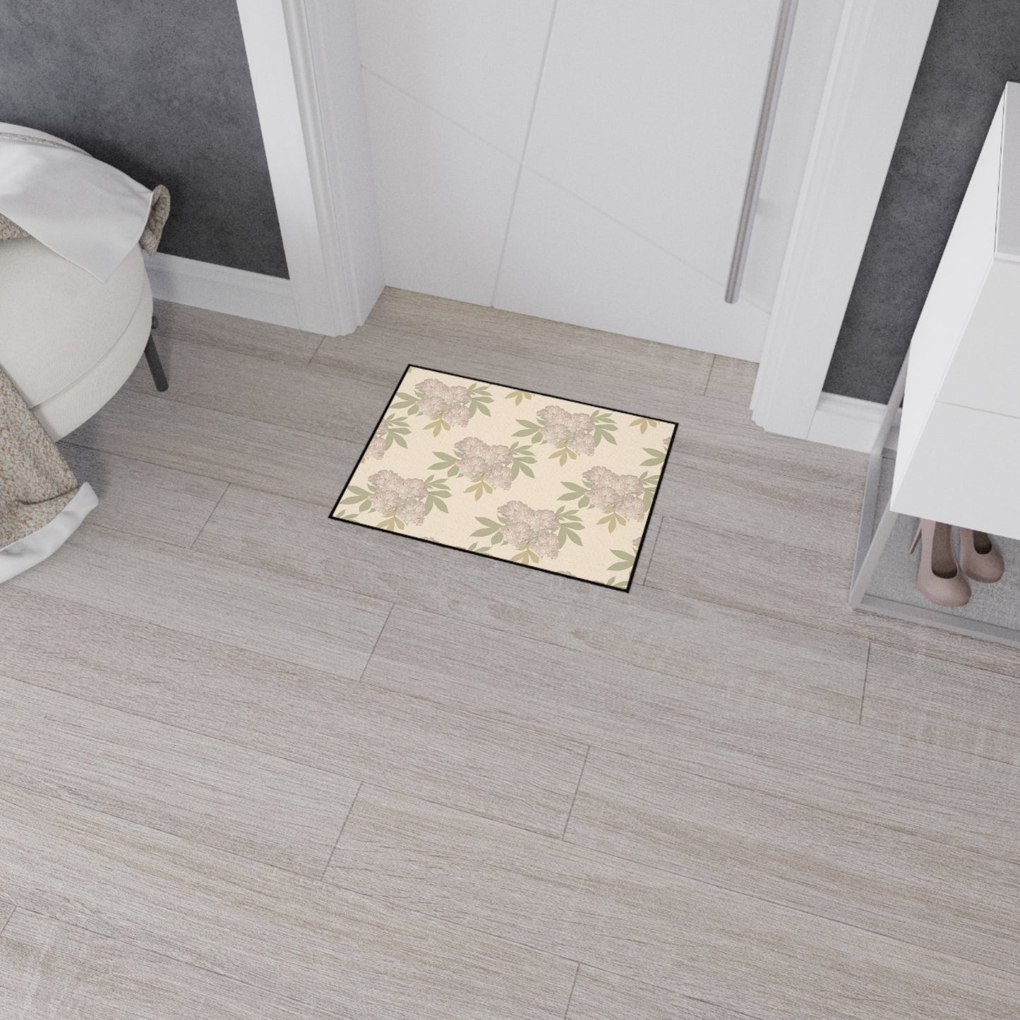 Heavy Duty Floor Mat - Featuring Rachel's Peonies© in Cream Floral Design Durable Rug for Entryway, Kitchen, Bathroom, Home Decor, Indoor & Outdoor Use