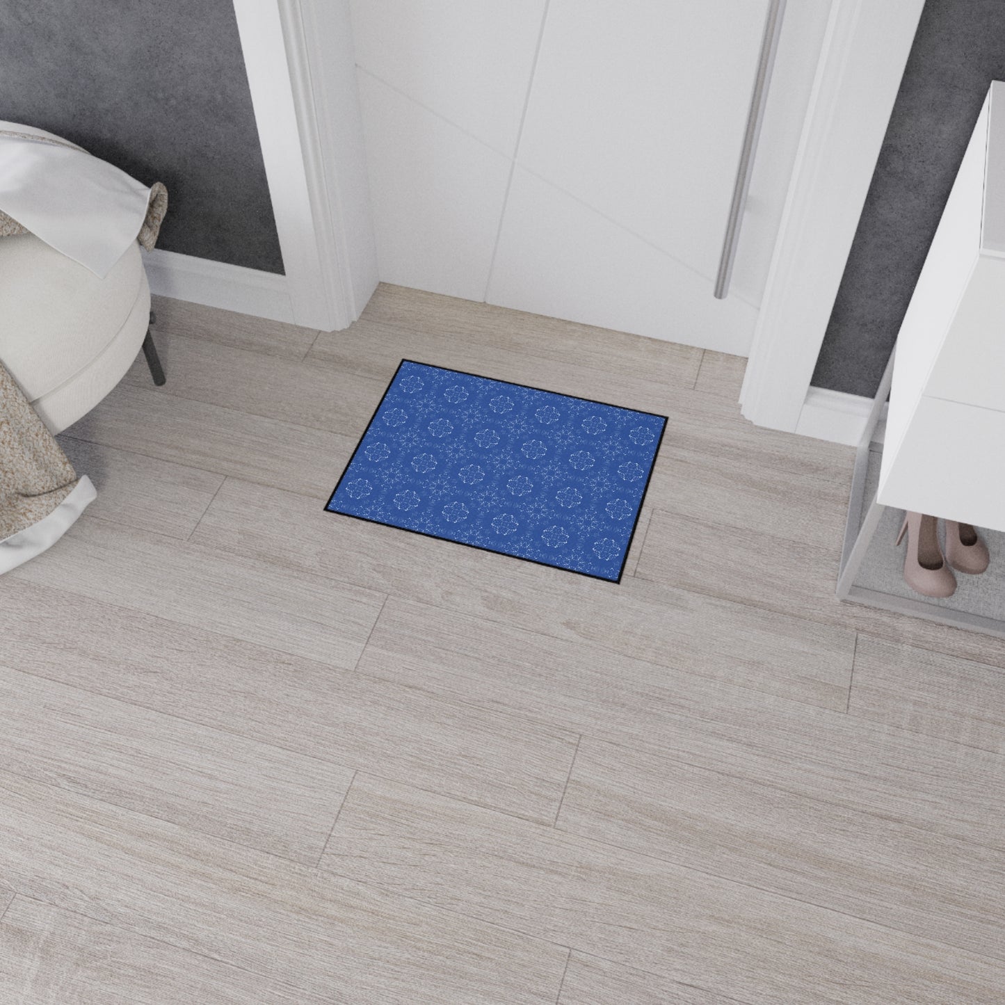 Elegant Heavy Duty Floor Mat for Home & Office, Featuring Batik Scatter© in Blue. Durable Area Mat, Non-Slip Rug for Entrances, Kitchen, and Patio, Perfect Gift for New Home