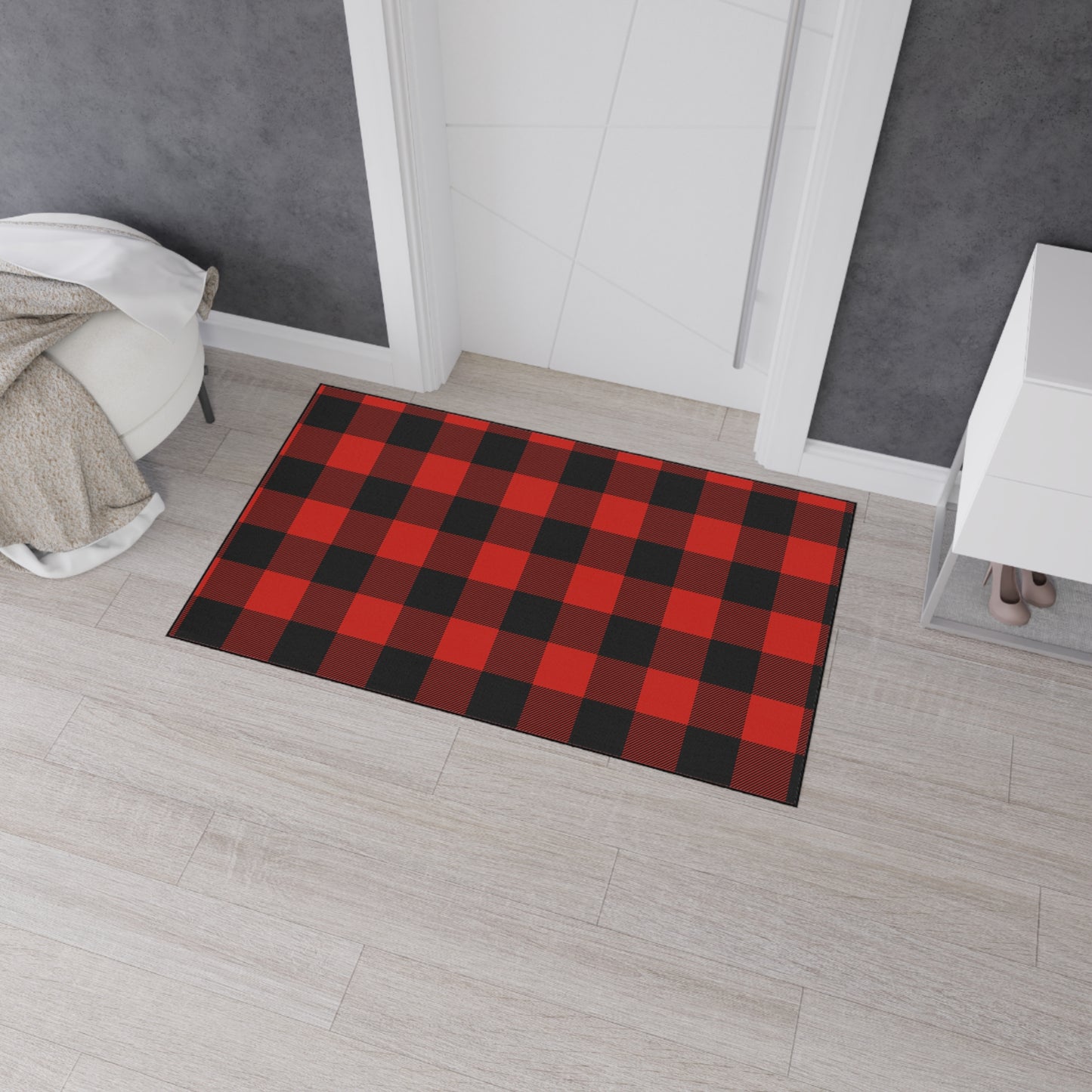 Red and Black Buffalo Check Heavy Duty Floor Mat, Kitchen Rug, Durable Entrance Mat, Outdoor Mat, Cozy Home Decor