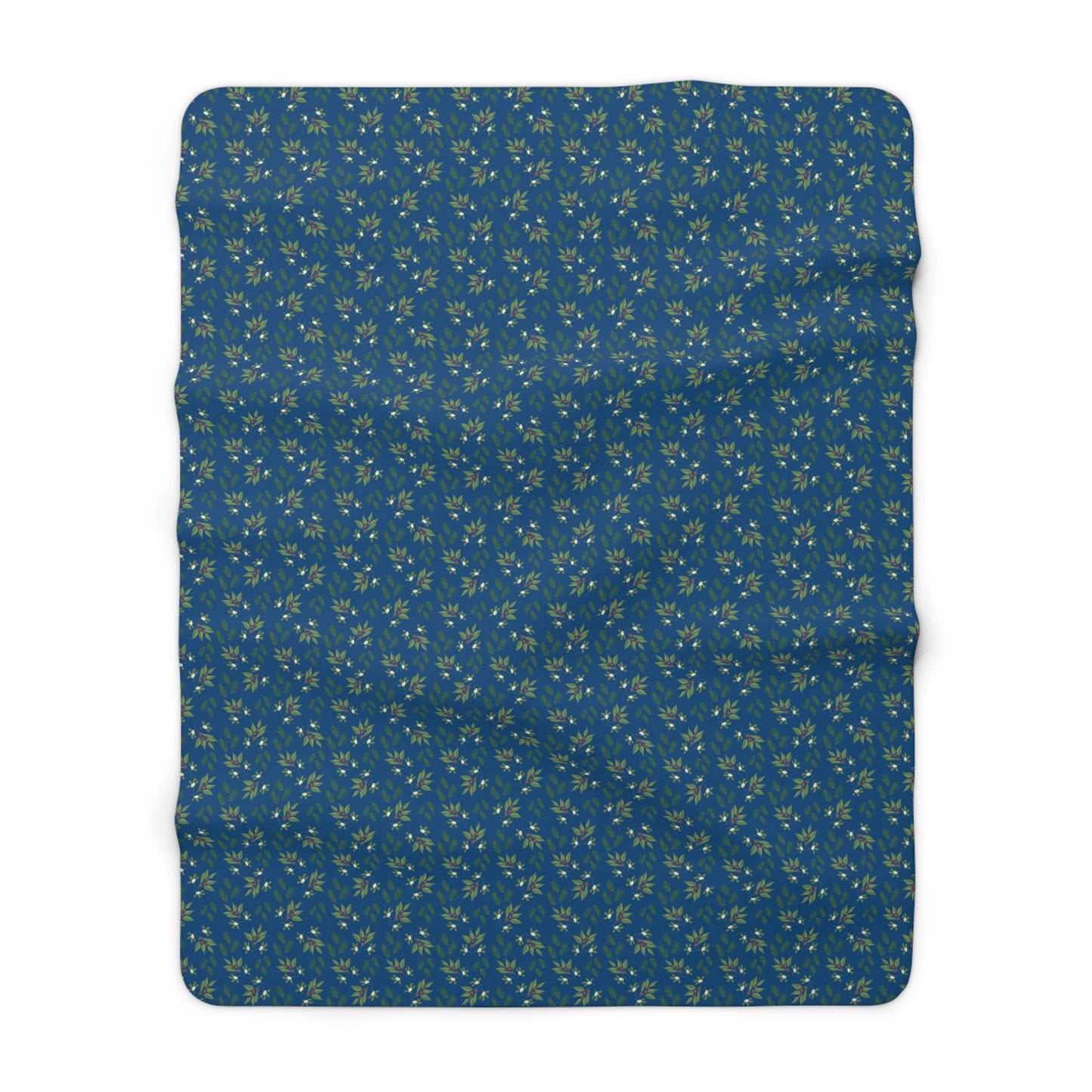 Sherpa Fleece Blanket - Mistletoe, Berries and Sprigs, Deep Blue