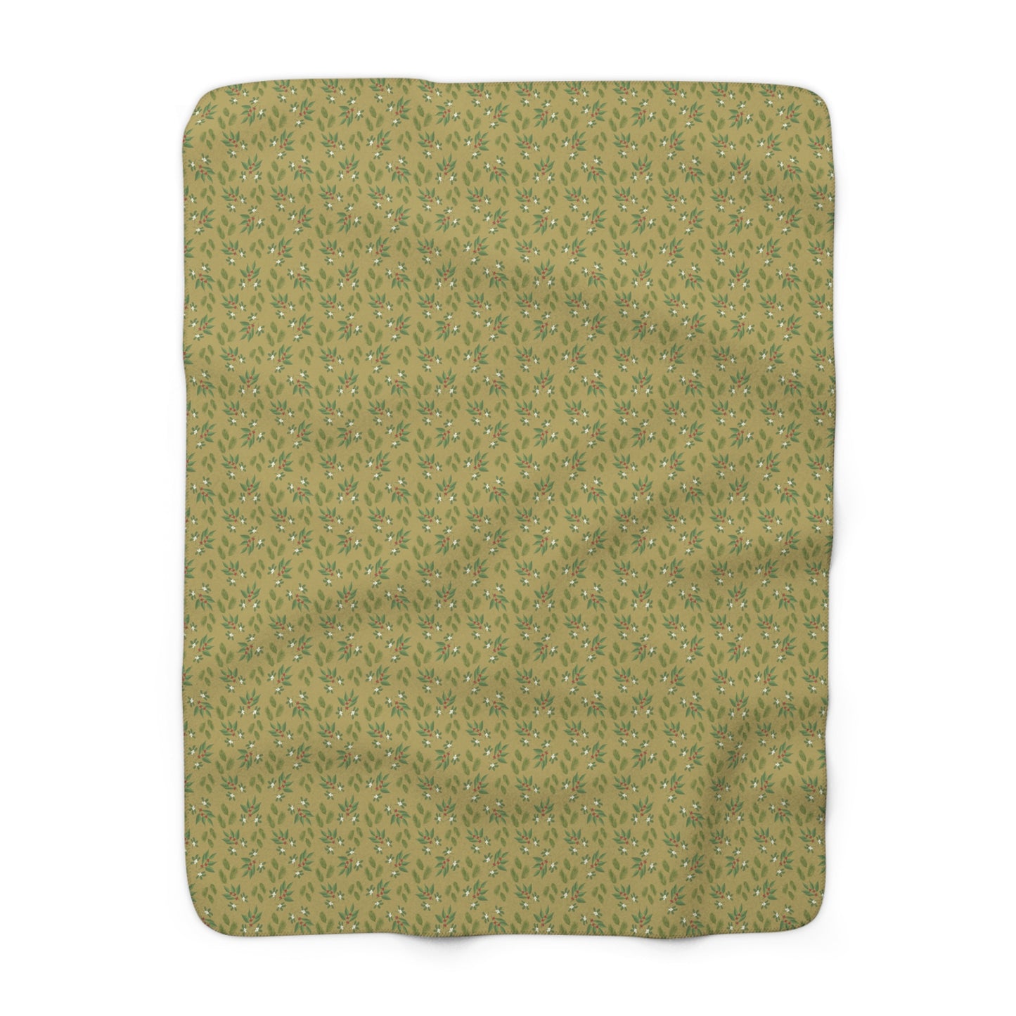 Sherpa Fleece Blanket - Mistletoe, Berries and Sprigs, Gold