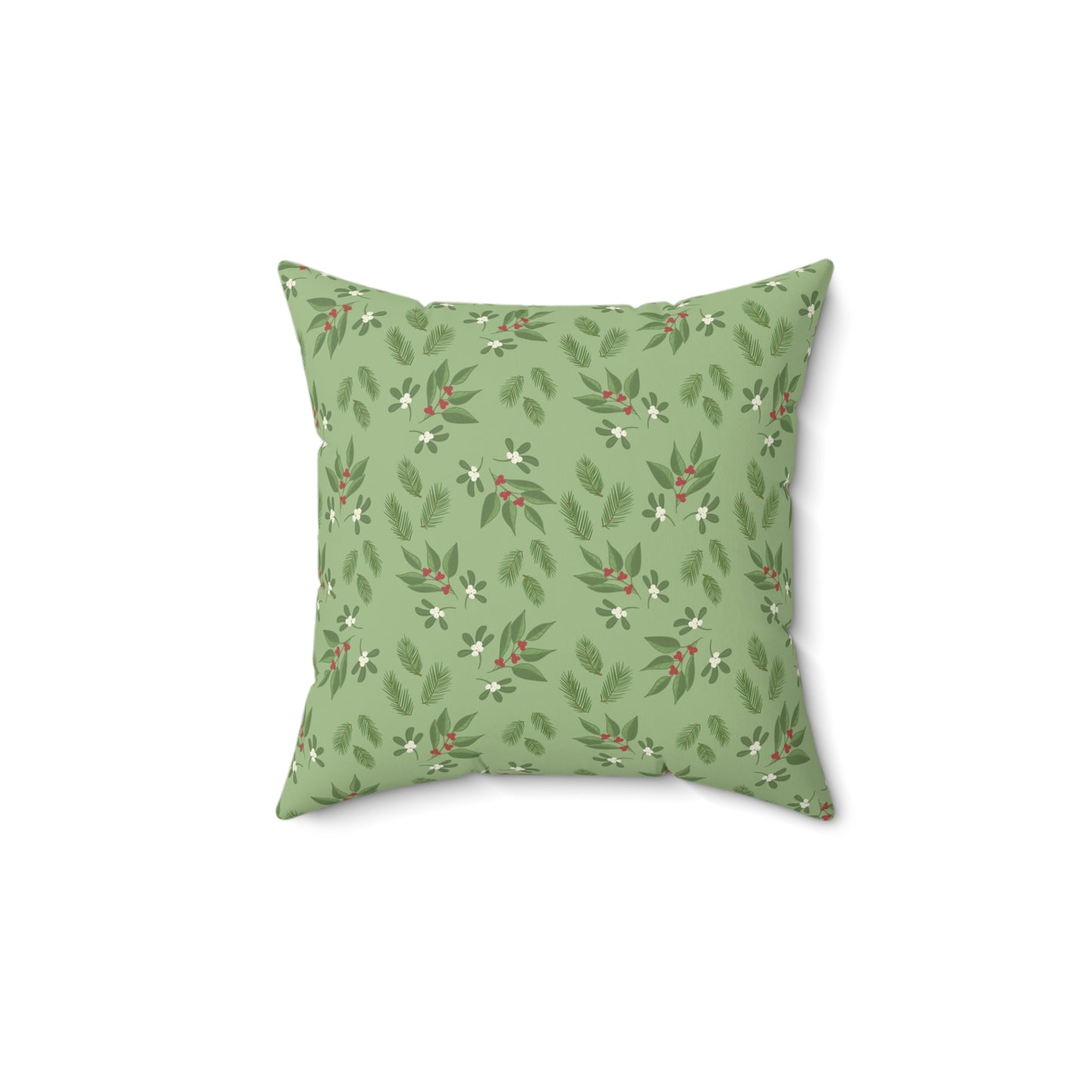 Spun Polyester Square Pillow - Mistletoe, Berries and Sprigs, Sage