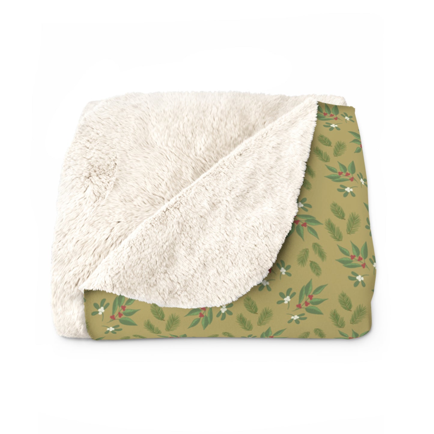 Sherpa Fleece Blanket - Mistletoe, Berries and Sprigs, Gold