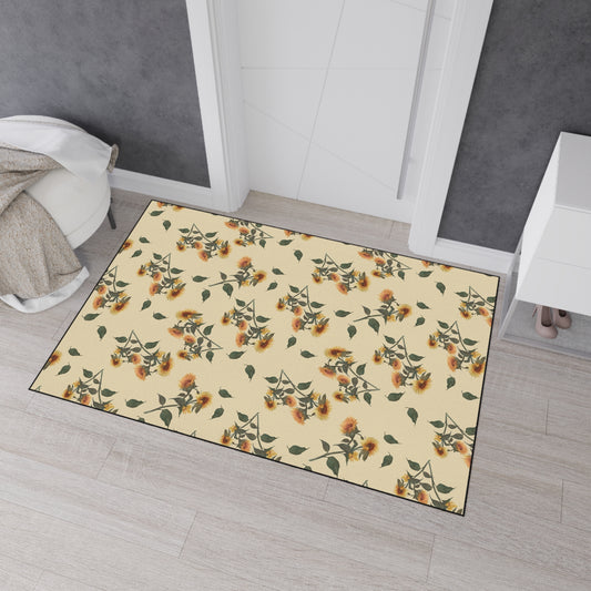 Floral Heavy Duty Floor Mat | Sunflower Debut© Philly Cream, Durable Area Rugs, Non-Slip Mats, Home Decor, Indoor Outdoor Use, Vintage Style