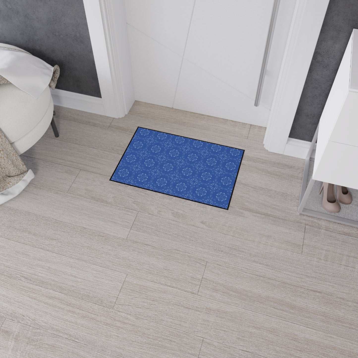 Elegant Heavy Duty Floor Mat for Home & Office, Featuring Batik Scatter© in Blue. Durable Area Mat, Non-Slip Rug for Entrances, Kitchen, and Patio, Perfect Gift for New Home