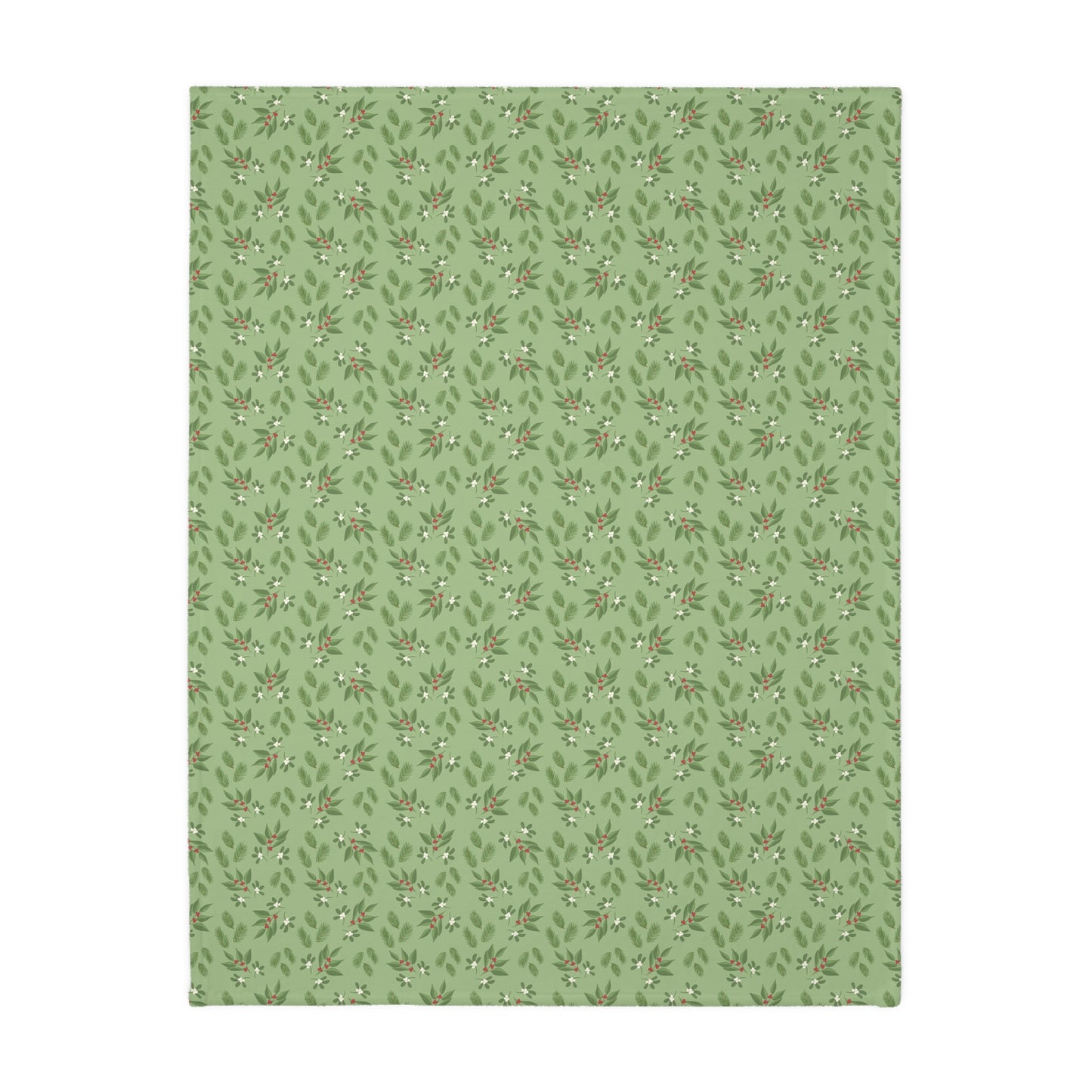 Velveteen Microfiber Blanket (Two-sided print) - Mistletoe, Berries and Sprigs, Sage