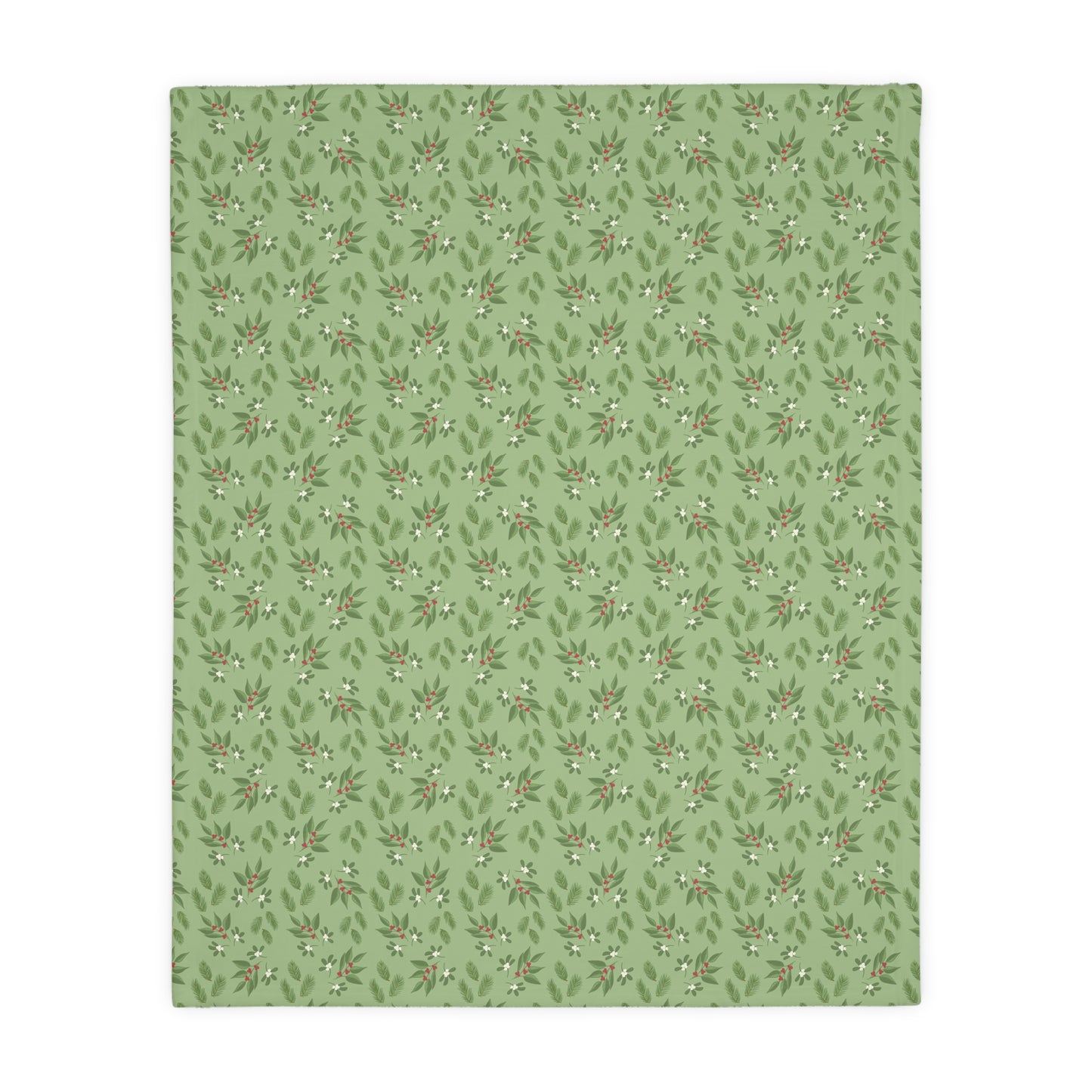 Velveteen Microfiber Blanket (Two-sided print) - Mistletoe, Berries and Sprigs, Sage