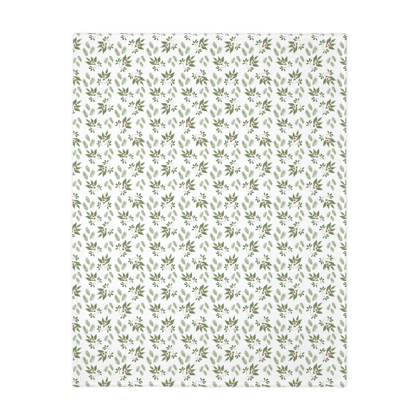 Velveteen Microfiber Blanket (Two-sided print) - Mistletoe, Berries and Sprigs, White