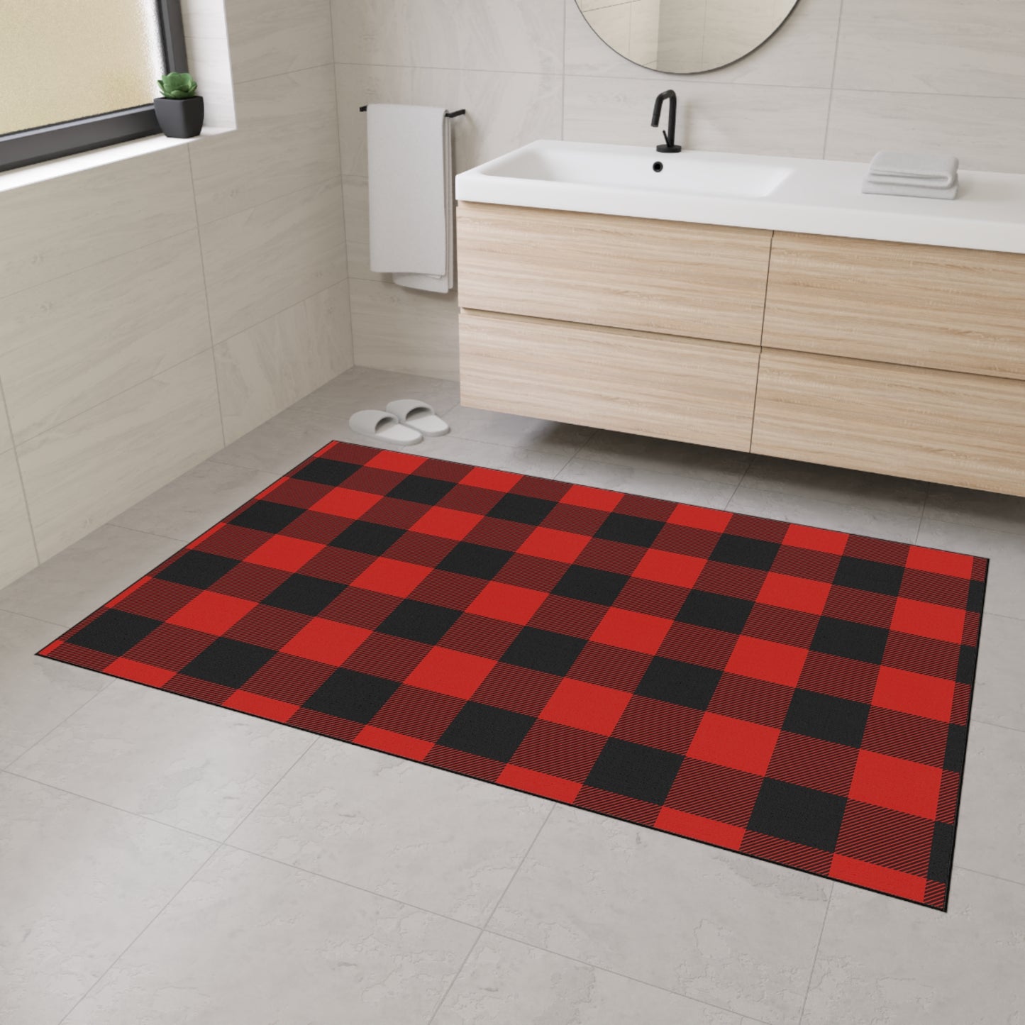 Red and Black Buffalo Check Heavy Duty Floor Mat, Kitchen Rug, Durable Entrance Mat, Outdoor Mat, Cozy Home Decor