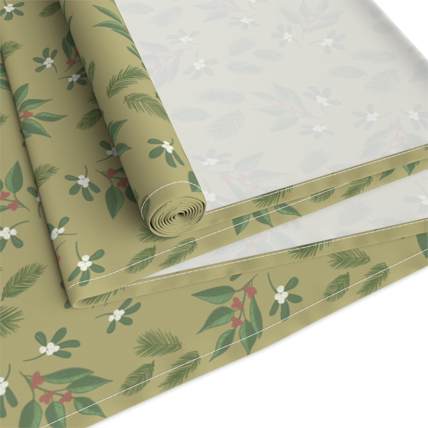 Table Runner - Mistletoe, Berries and Sprigs, Gold (Cotton, Poly)