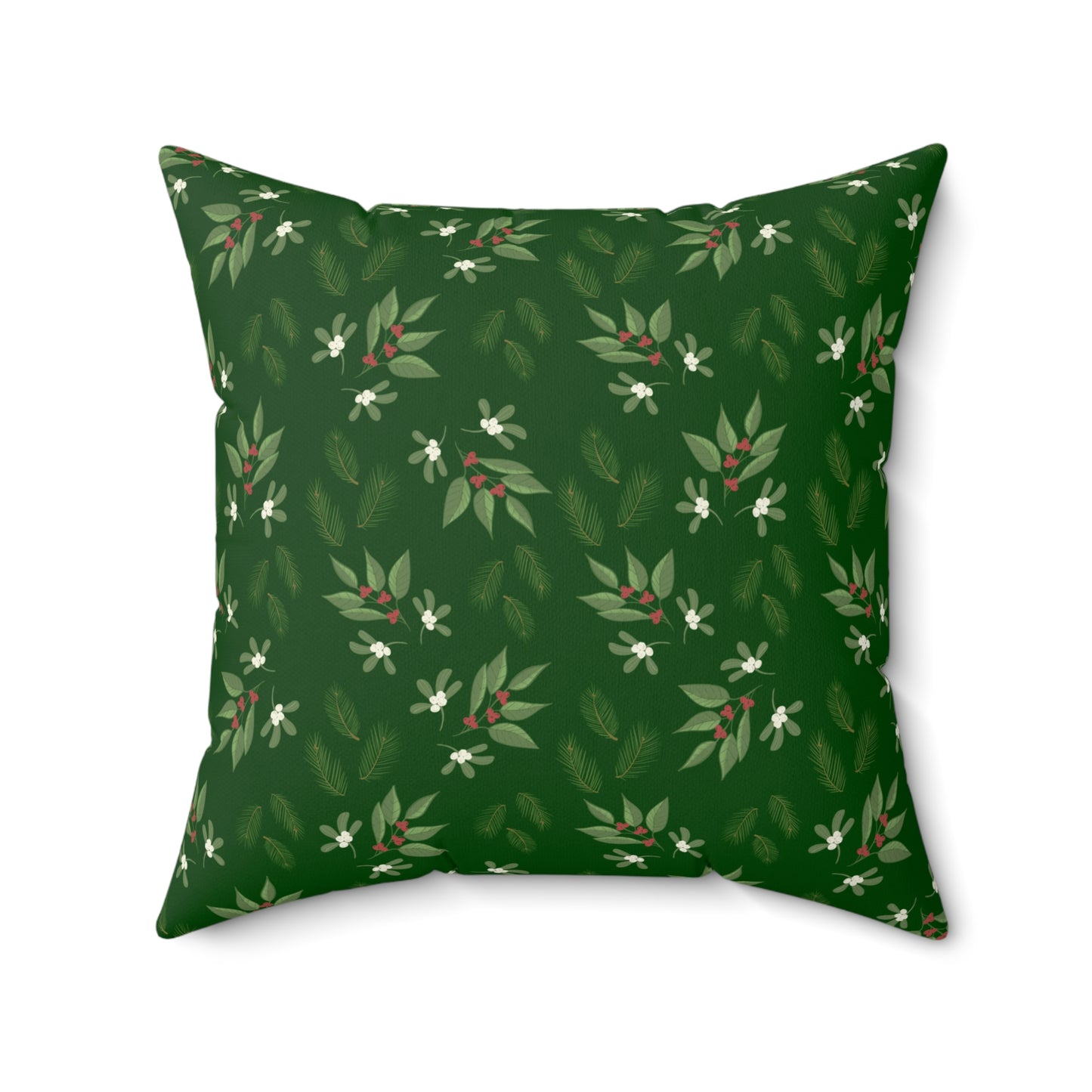 Spun Polyester Square Pillow - Mistletoe, Berries and Sprigs, Emerald