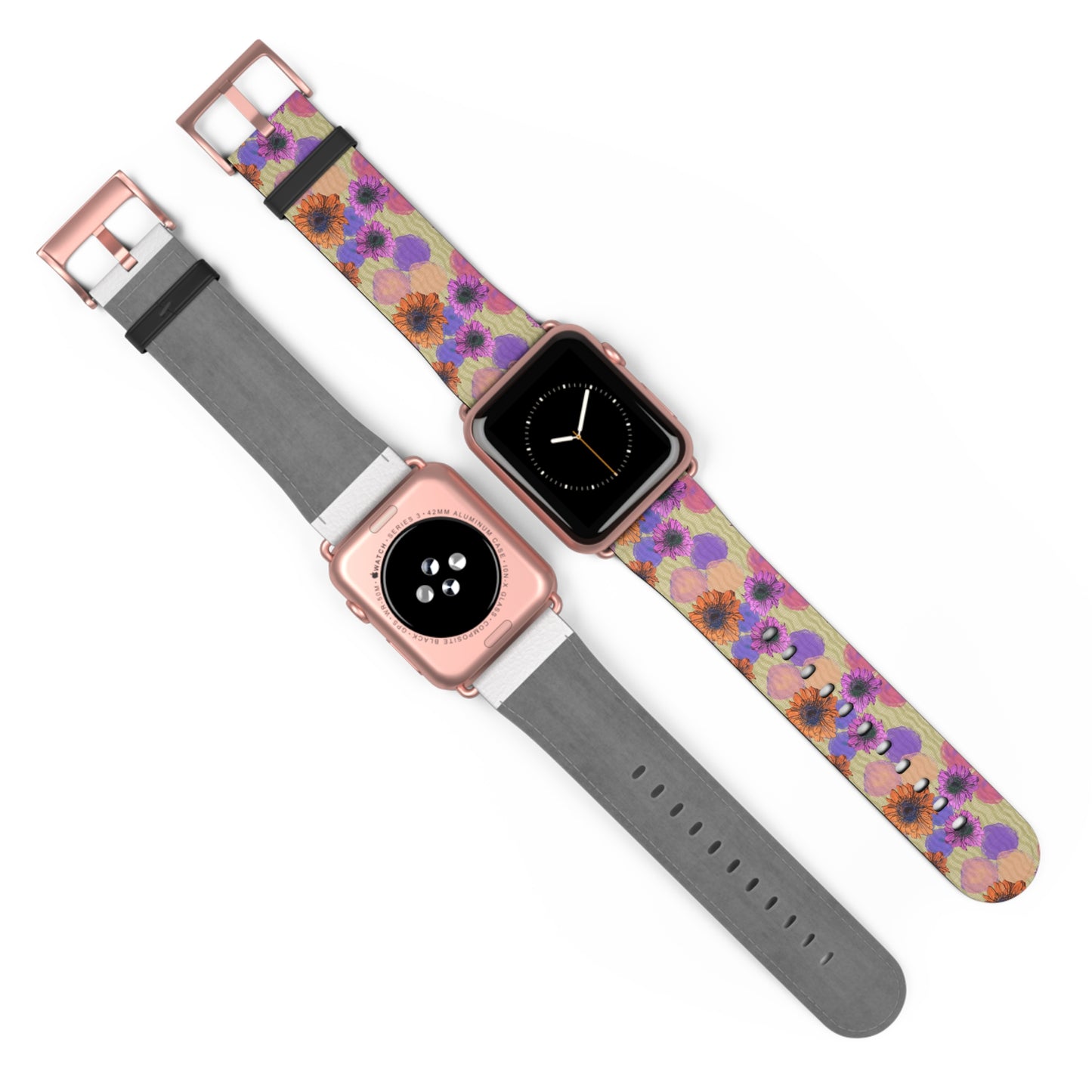 Floral Watercolor Apple Watch Band — Purple & Orange Zinnia Print