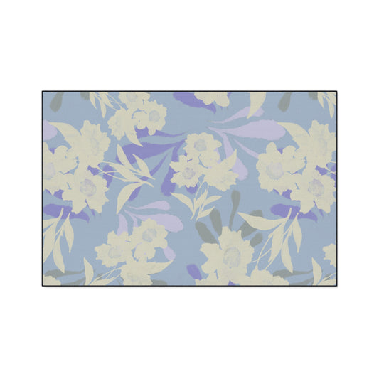 Elegant Floral Elaine© Periwinkle, Heavy Duty Floor Mat - Floral Rubber Entrance Rug, Non-Slip Kitchen Mat, Modern, Indoor/Outdoor Use