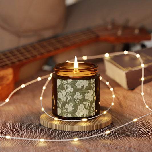 Floral Scented Candle, Featuring Elaine© in Olive, Relaxing Autumn Home Decor, Gift for Her, Aromatherapy Jar, Eco-Friendly Candle, Birthday Gift, Relaxation