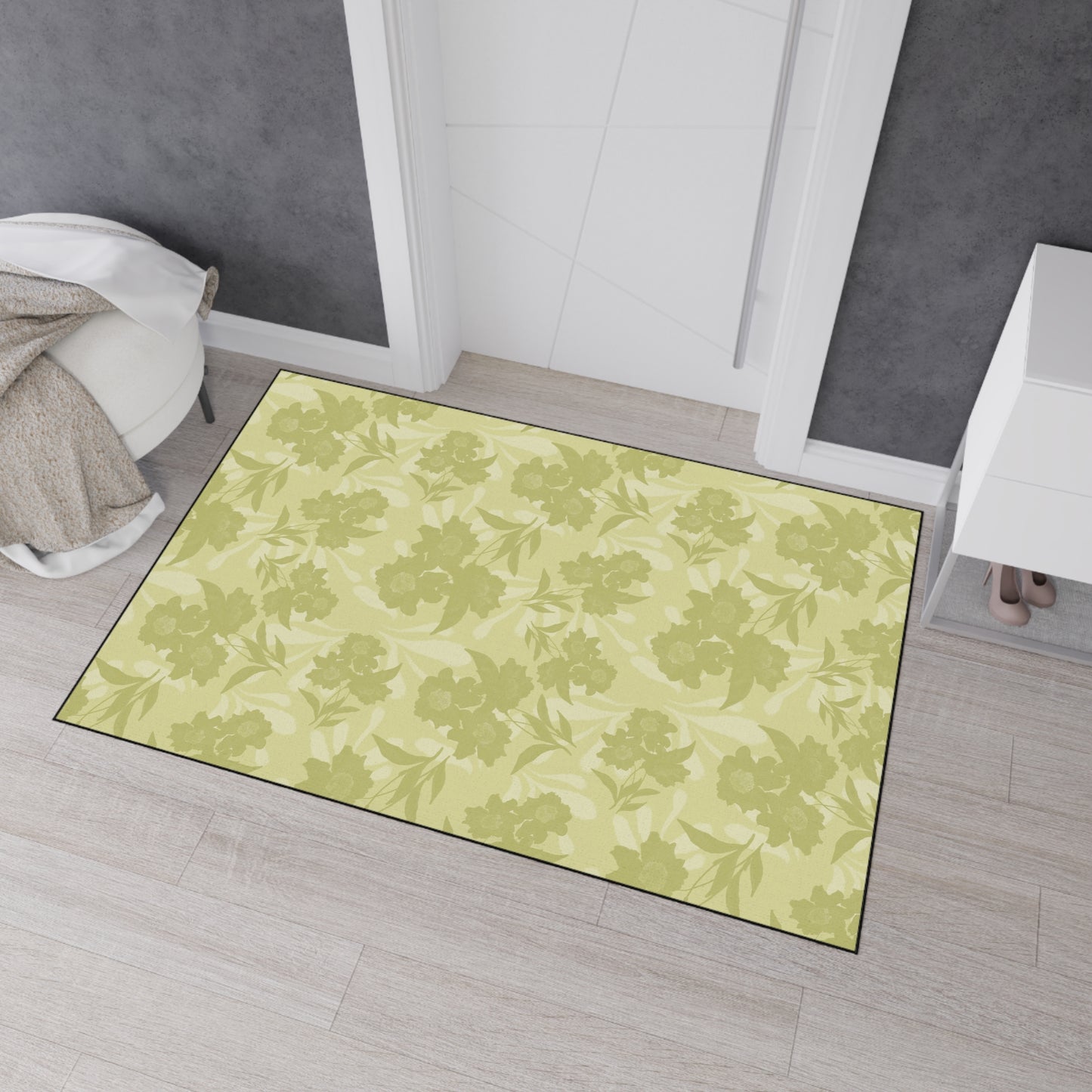 Floral Heavy Duty Floor Mat - Featuring Elaine© in Sage. Durable, Non-Slip Rug for Home Decor