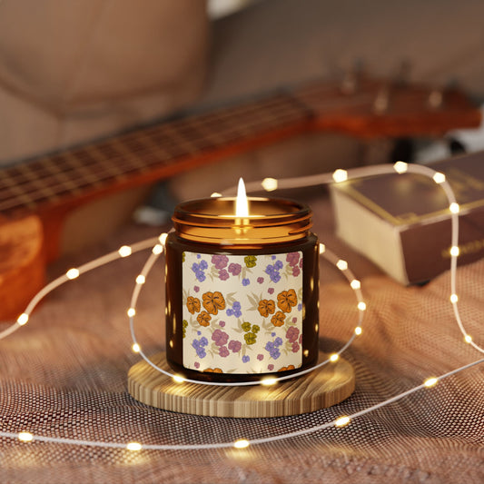 Floral Scented Soy Candle, Eco-Friendly Candle, Featuring Textured Floral© Home Decor, Gift for Her, Aromatherapy, Relaxation, Multi-Size Amber Jar
