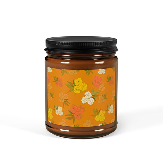 Scented Soy Candles, Eco-Friendly Aromatherapy, Orange Autumn Floral Design Candle, Home Decor, Gift for Her, Relaxation Candle
