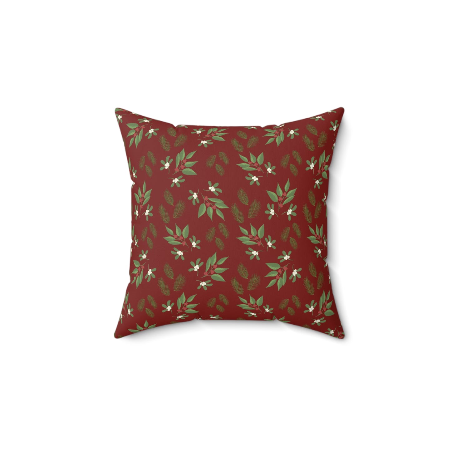 Spun Polyester Square Pillow - Mistletoe, Berries and Sprigs, Cranberry