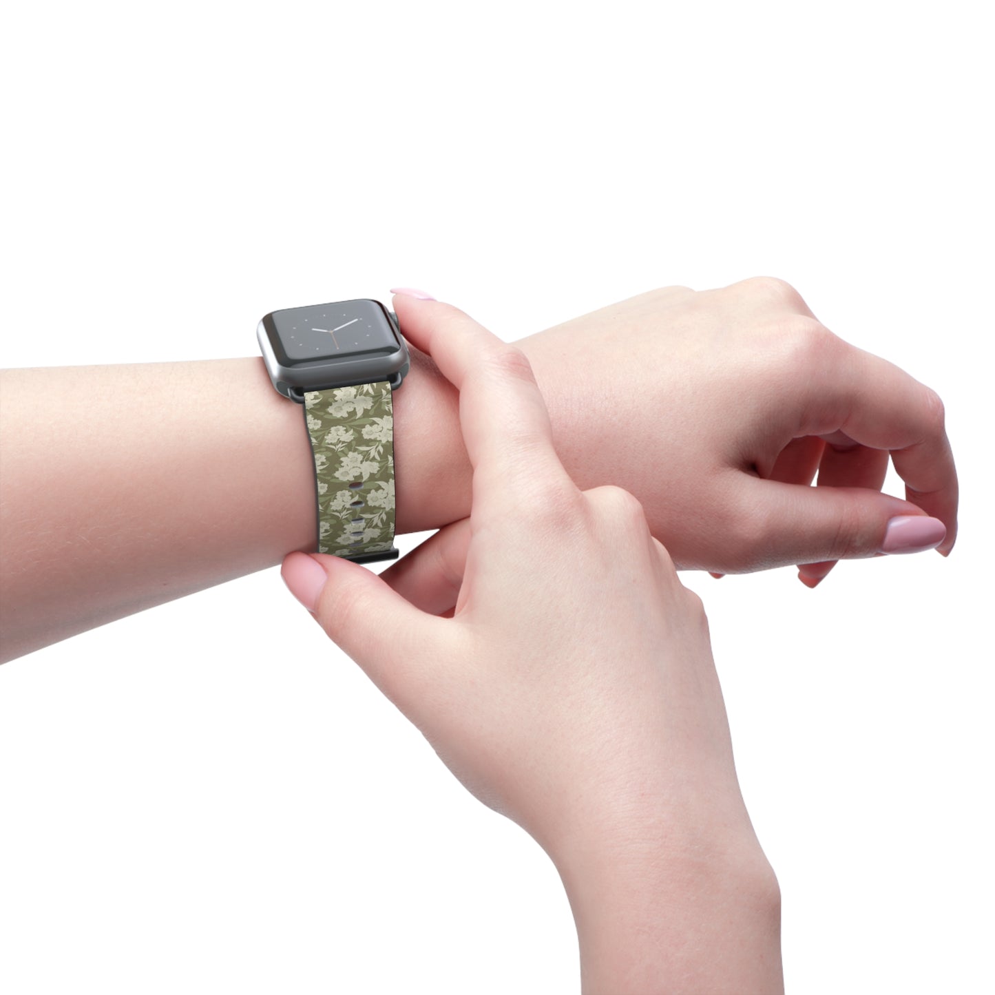Olive Floral Pattern Watch Band — Vintage Botanical Apple Watch Strap