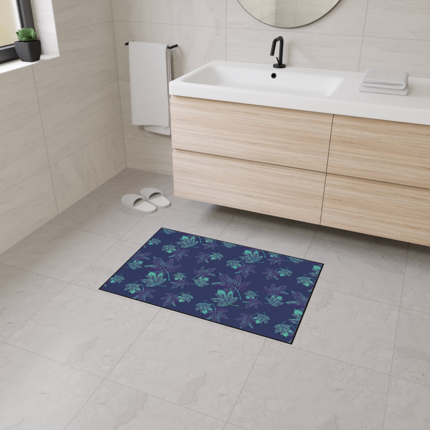 Nature-Inspired Heavy Duty Floor Mat Featuring Oak Leaf Hydranga© in Teal. Durable, Leaves Pattern, Indoor/Outdoor, Holiday & Gift Idea, Home Decor, Kitchen, Entryway