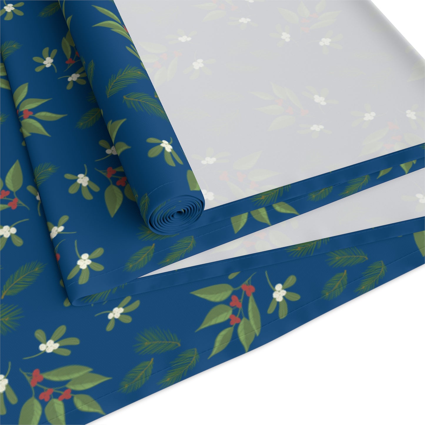 Table Runner - Mistletoe, Berries and Sprigs, Blue (Cotton, Poly)