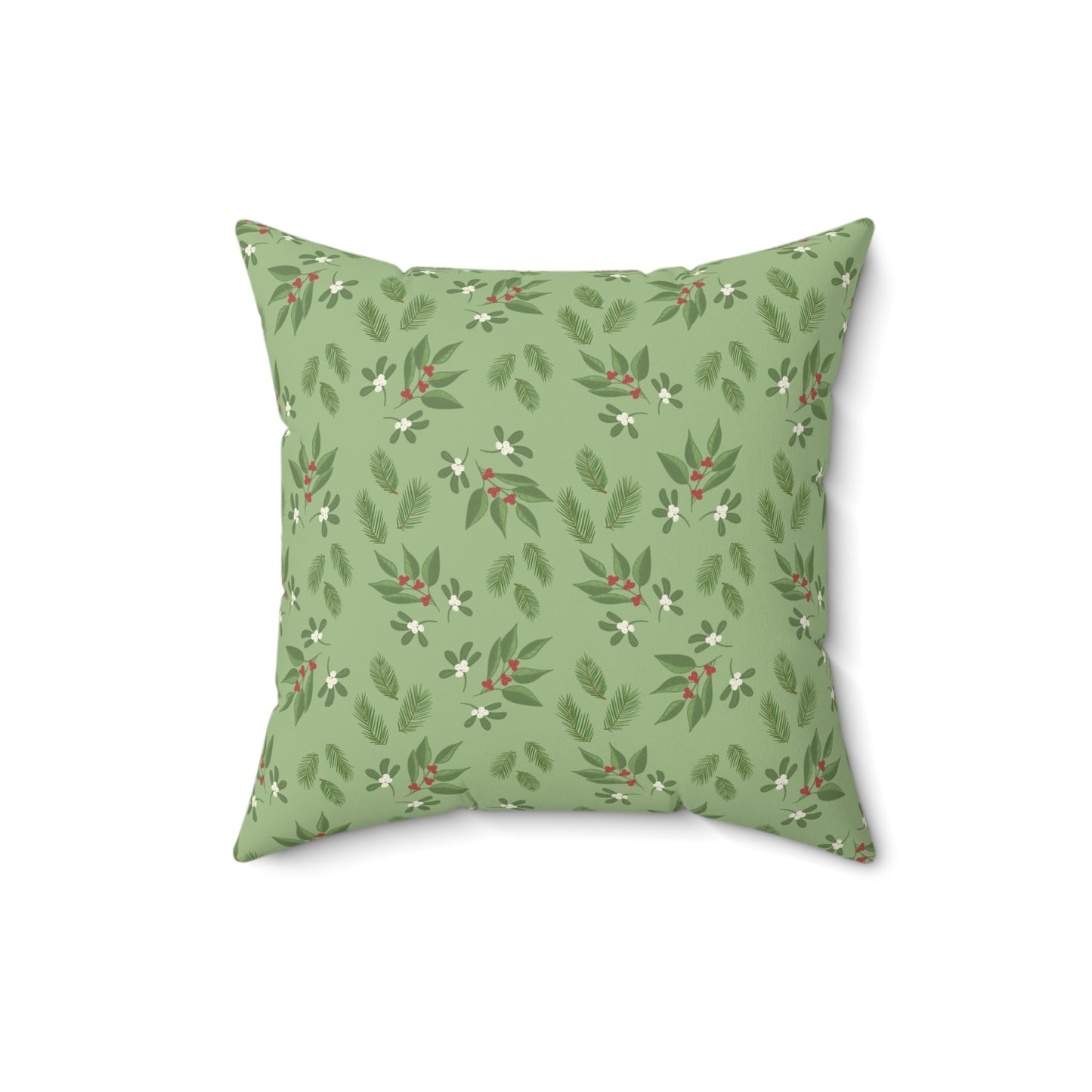 Spun Polyester Square Pillow - Mistletoe, Berries and Sprigs, Sage