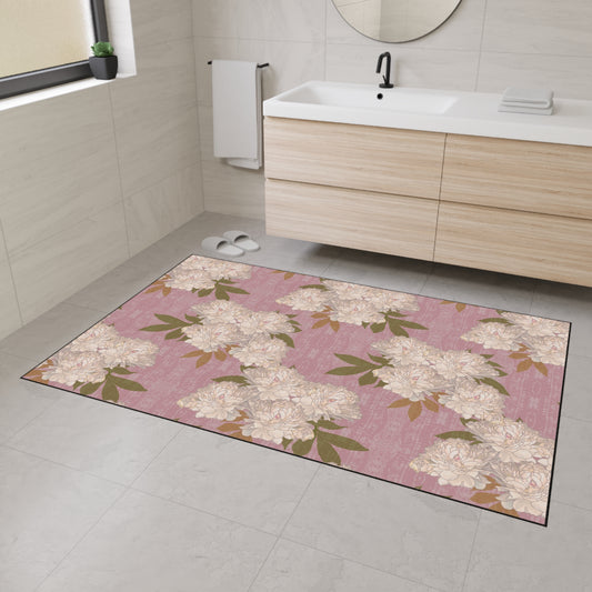 Floral Heavy Duty Floor Mat for Home Decor, Entryway Rug, Kitchen Pad, Durable Non-Slip Mat, Ideal for Weddings and Celebrations Featuring Rachel's Peonies© in Dusty Pink.