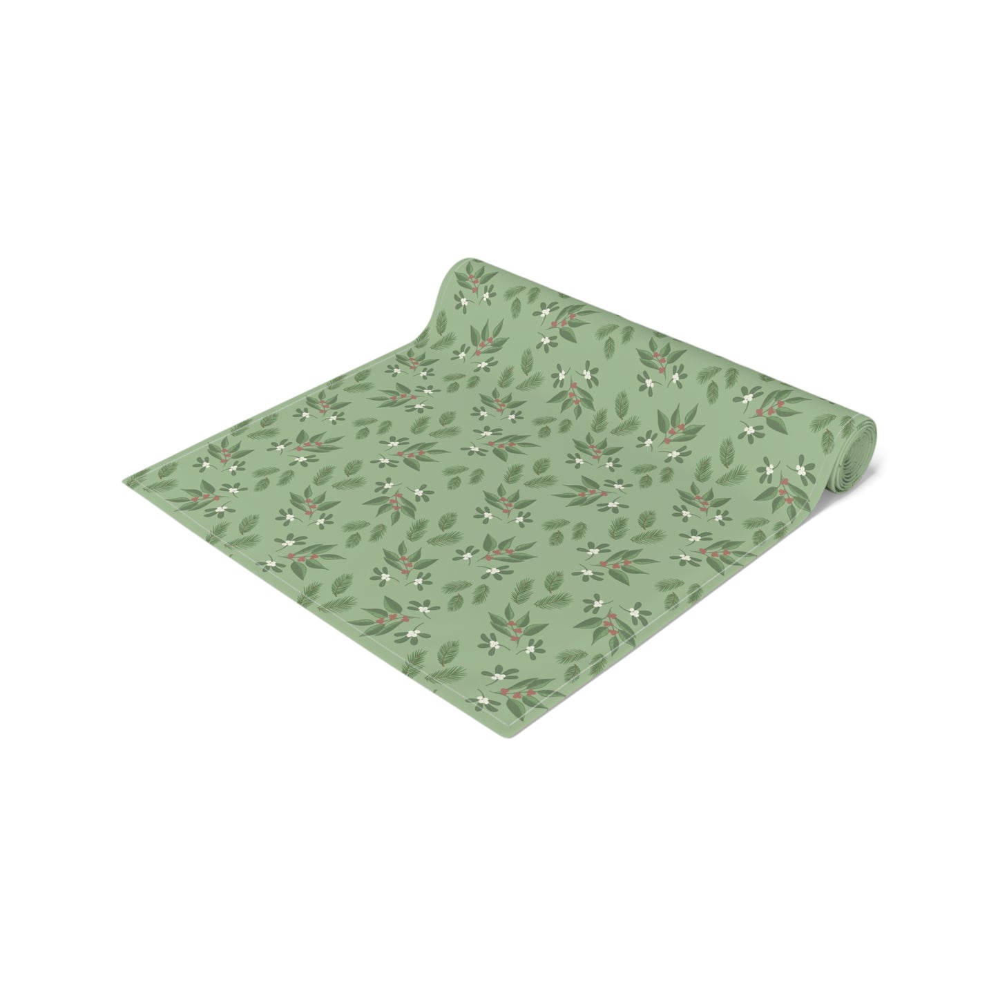 Table Runner - Mistletoe, Berries and Sprigs, Sage (Cotton, Poly)