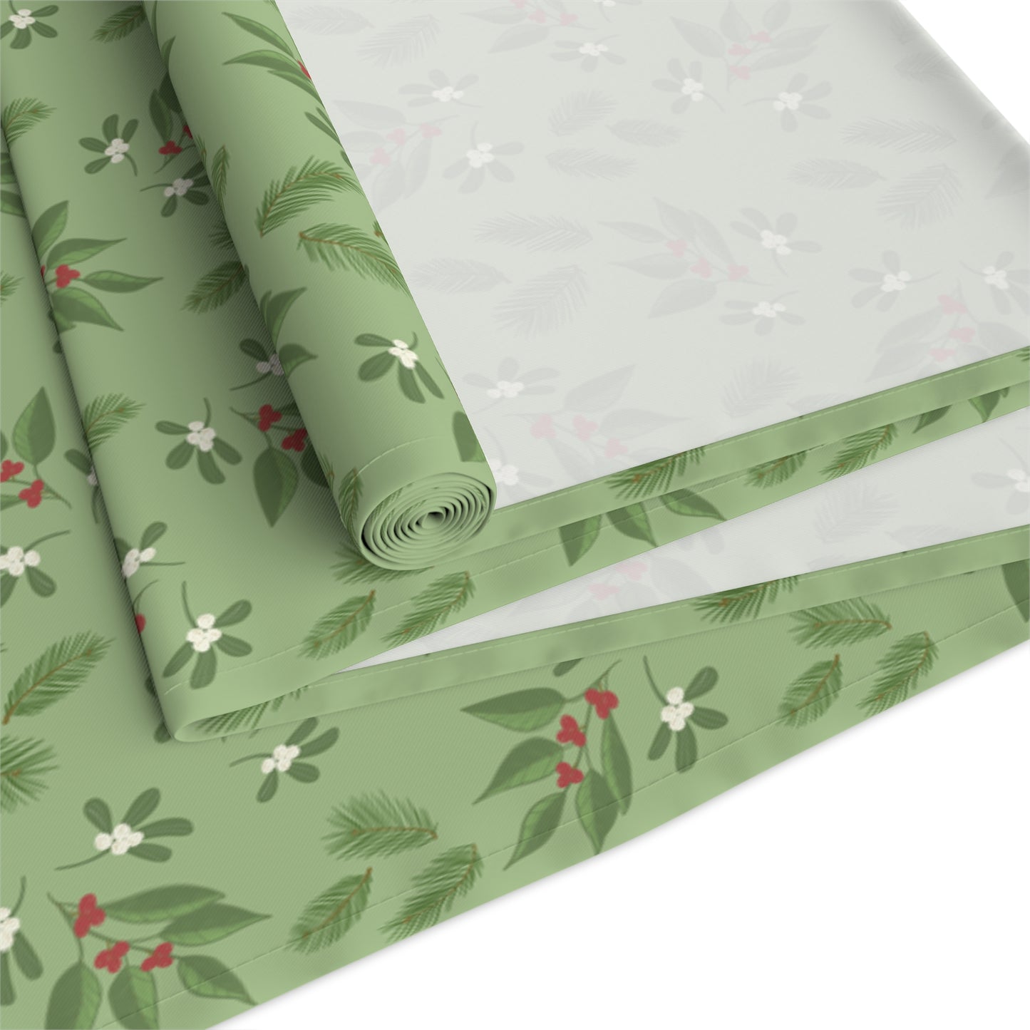 Table Runner - Mistletoe, Berries and Sprigs, Sage (Cotton, Poly)