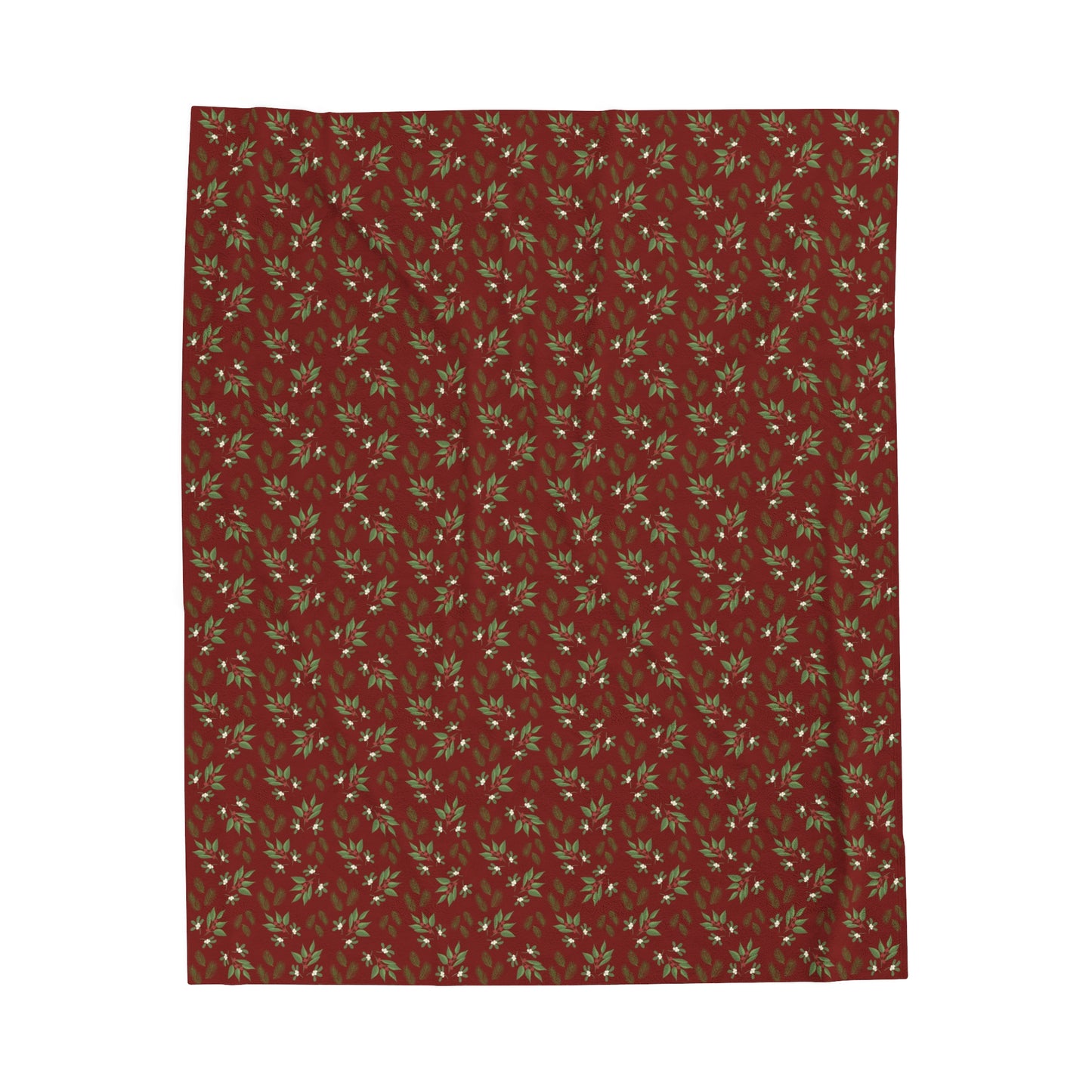 Velveteen Plush Blanket - Mistletoe, Berries and Sprigs, Cranberry