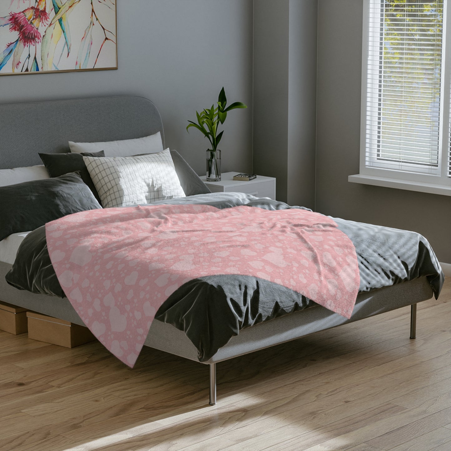 Soft Heart© Scatter Print in Pink | Velveteen Microfiber Blanket