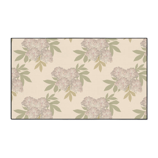 Heavy Duty Floor Mat - Featuring Rachel's Peonies© in Cream Floral Design Durable Rug for Entryway, Kitchen, Bathroom, Home Decor, Indoor & Outdoor Use