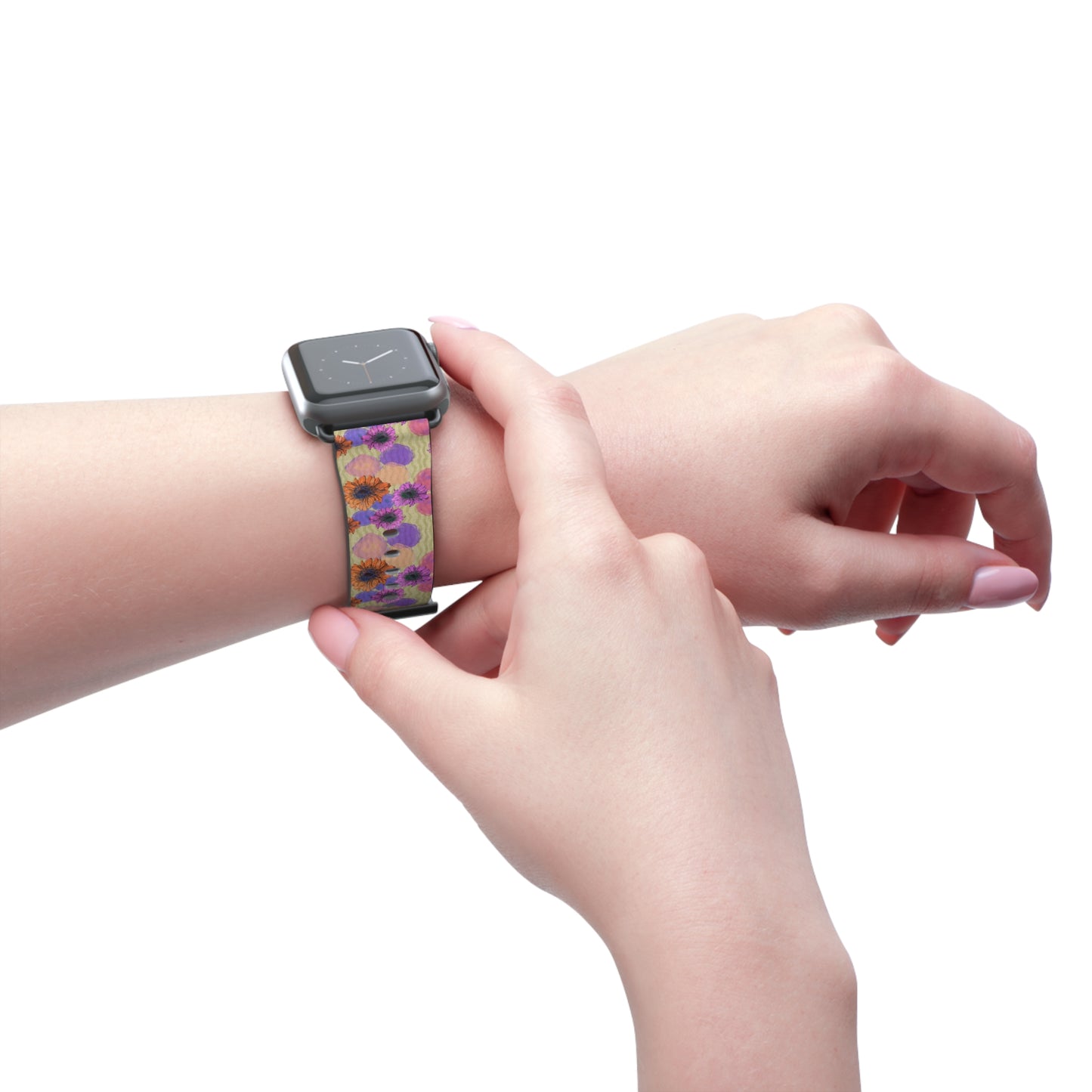 Floral Watercolor Apple Watch Band — Purple & Orange Zinnia Print
