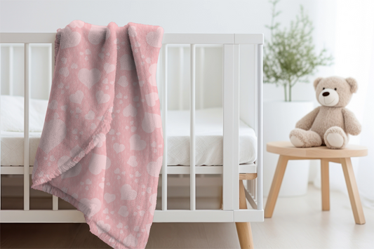 Soft Heart© Scatter Print in Pink | Velveteen Microfiber Blanket
