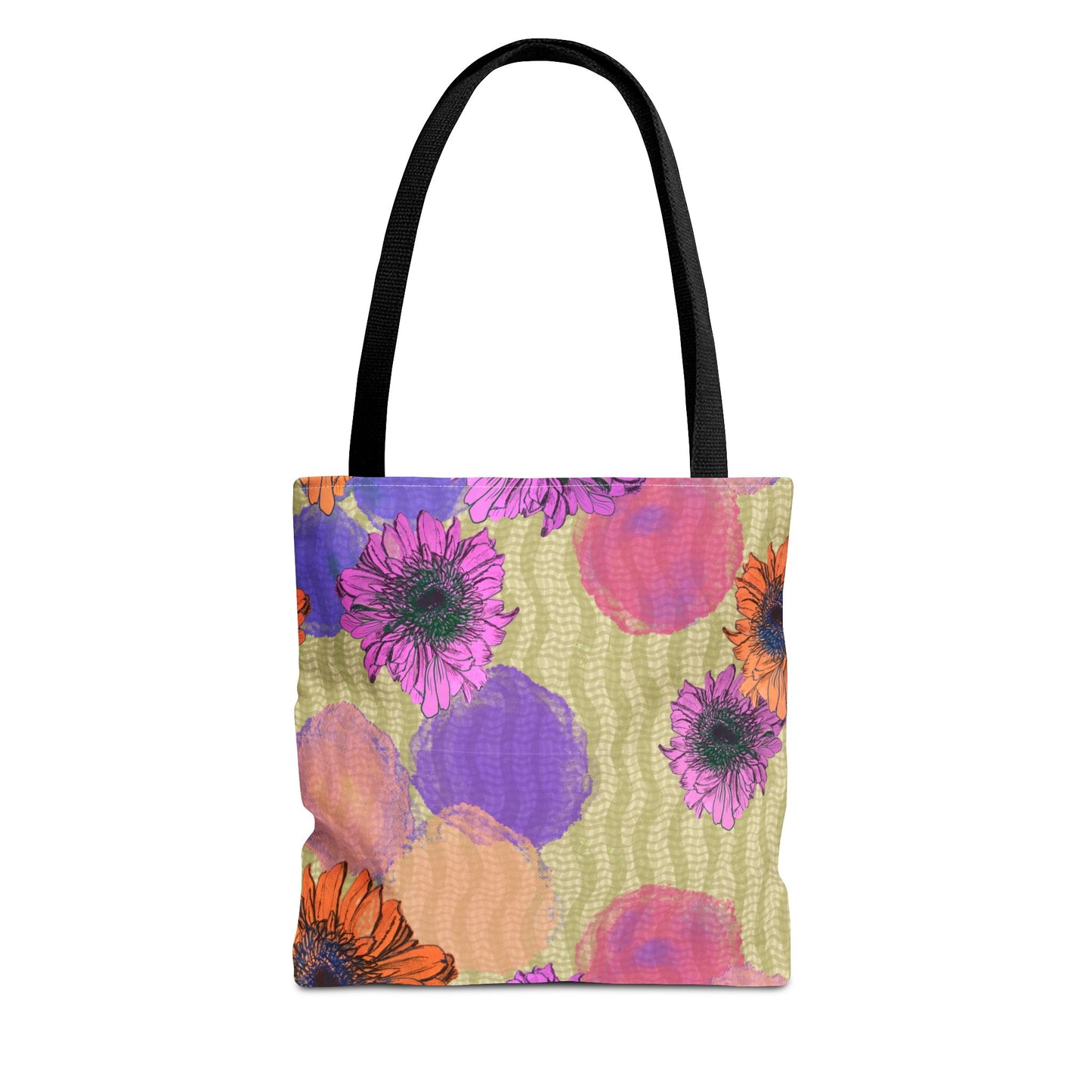 Floral Watercolor Tote Bag — Colorful Sunflower & Paint-Blob All-Over Print