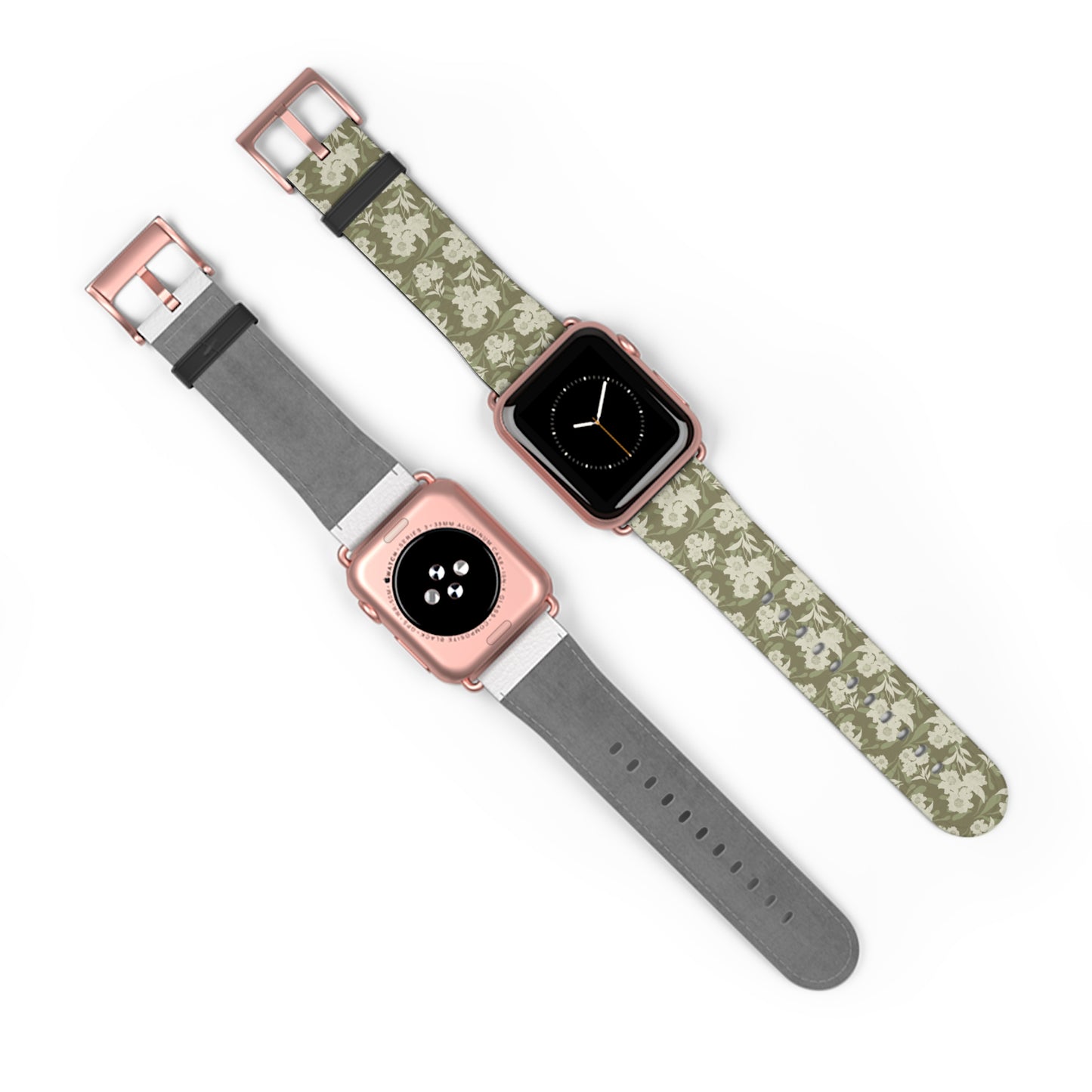 Olive Floral Pattern Watch Band — Vintage Botanical Apple Watch Strap