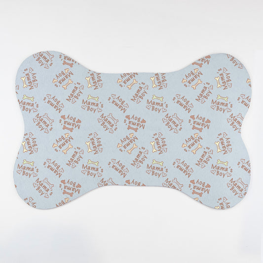 Mama's Boy Bones and Hearts© Dusty Blue Pet Mat – Bone Shape