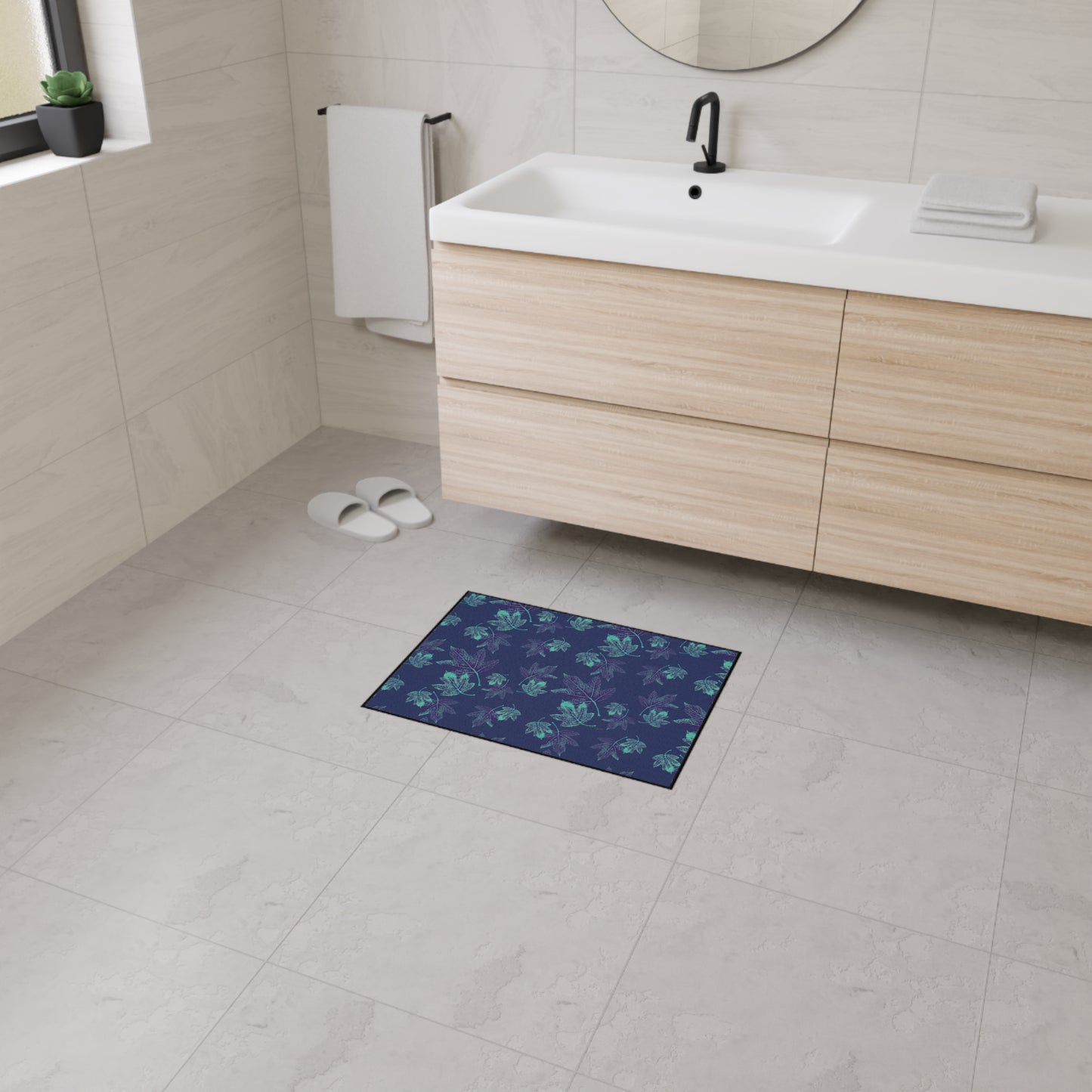 Nature-Inspired Heavy Duty Floor Mat Featuring Oak Leaf Hydranga© in Teal. Durable, Leaves Pattern, Indoor/Outdoor, Holiday & Gift Idea, Home Decor, Kitchen, Entryway