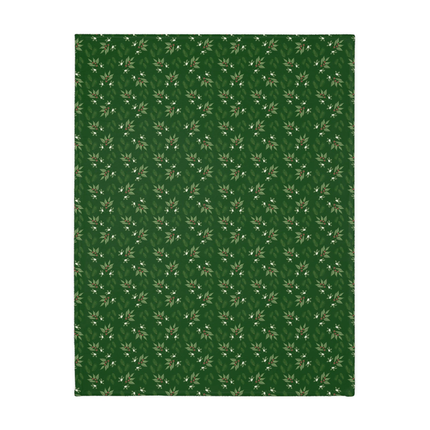 Velveteen Microfiber Blanket (Two-sided print) - Mistletoe, Berries and Sprigs, Emerald