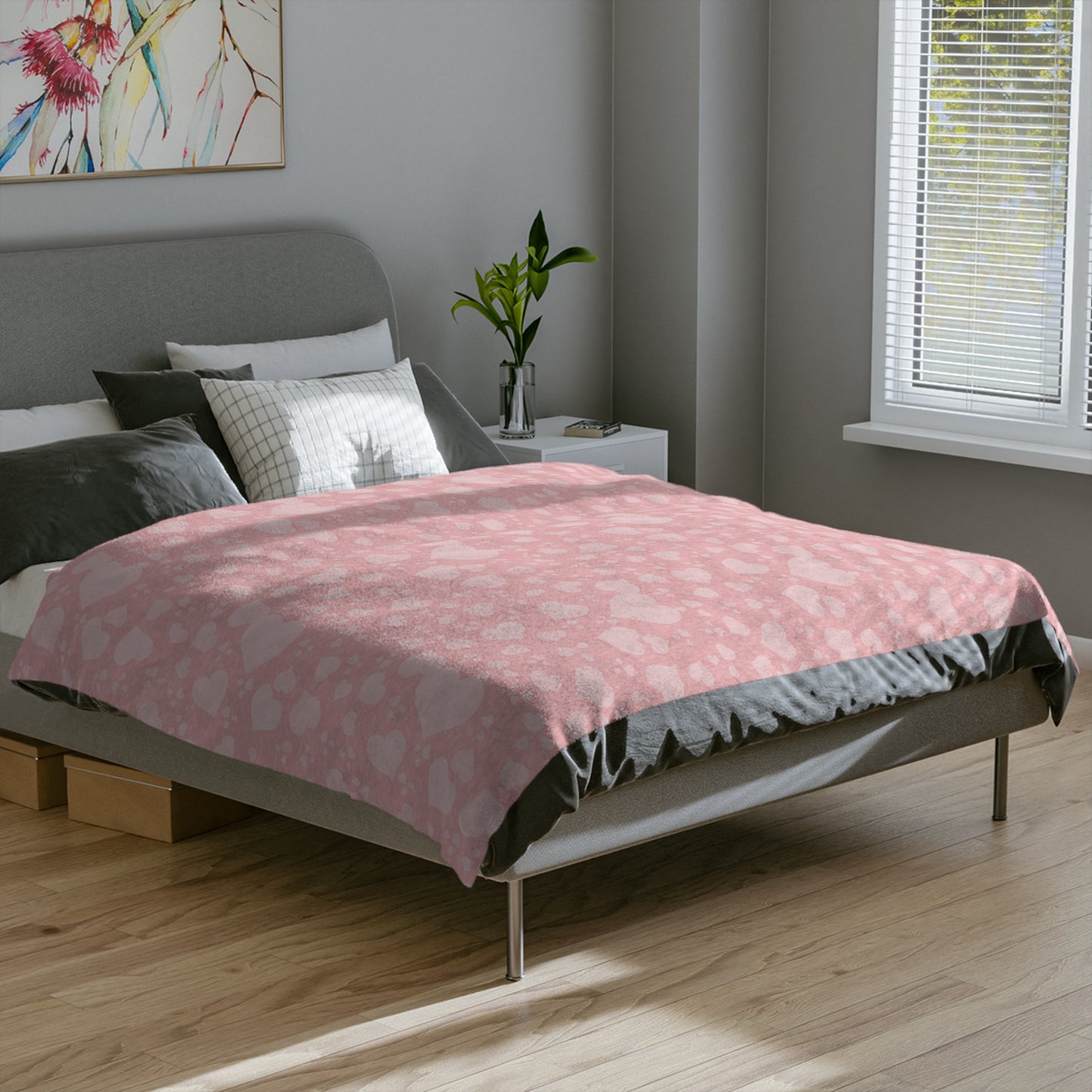 Soft Heart© Scatter Print in Pink | Velveteen Microfiber Blanket